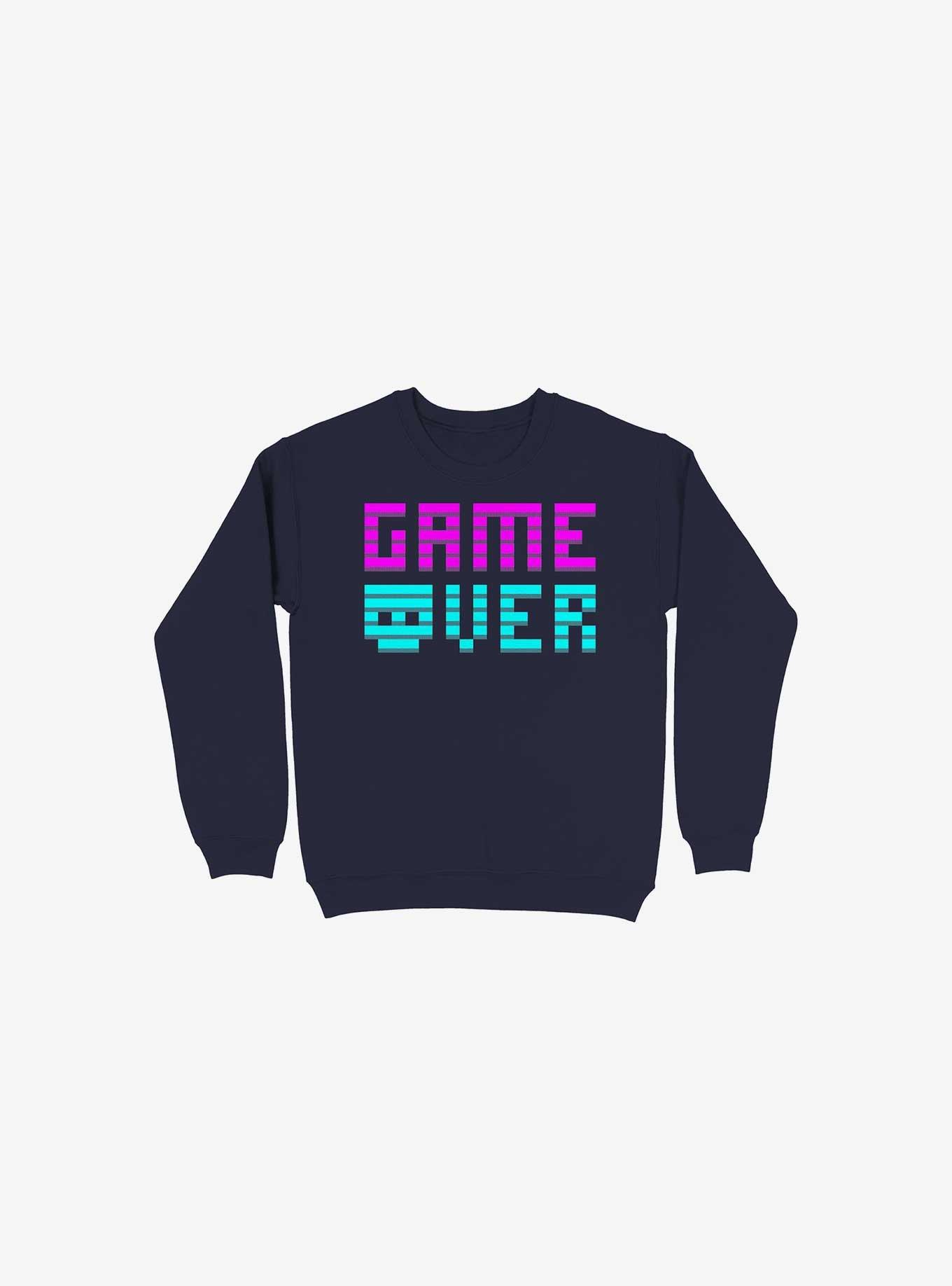 Game Over Skull Navy Blue Sweatshirt, NAVY, hi-res