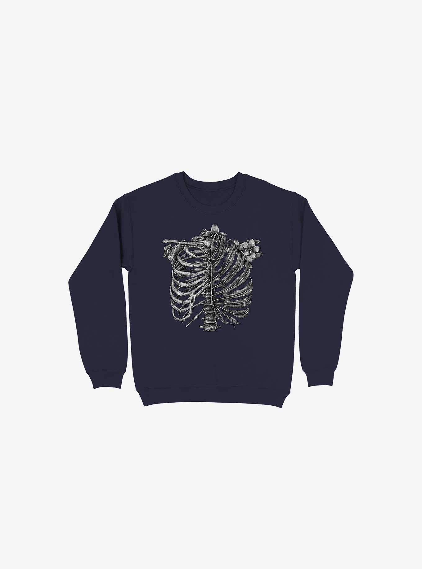 Skeleton Rib Tropical Navy Blue Sweatshirt, NAVY, hi-res