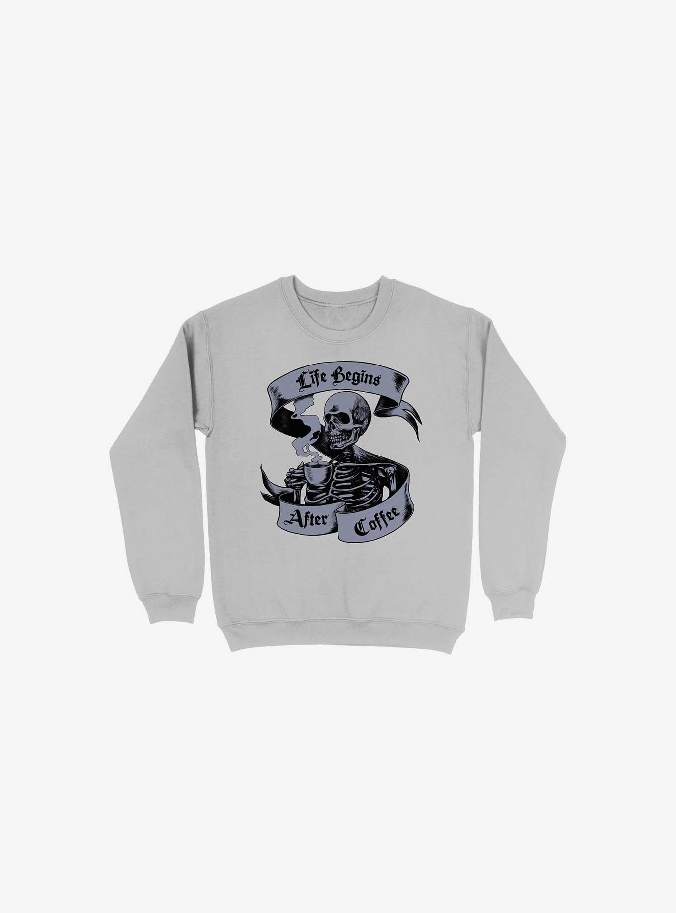 Beans & Bones Coffee Skeleton Silver Sweatshirt, SILVER, hi-res