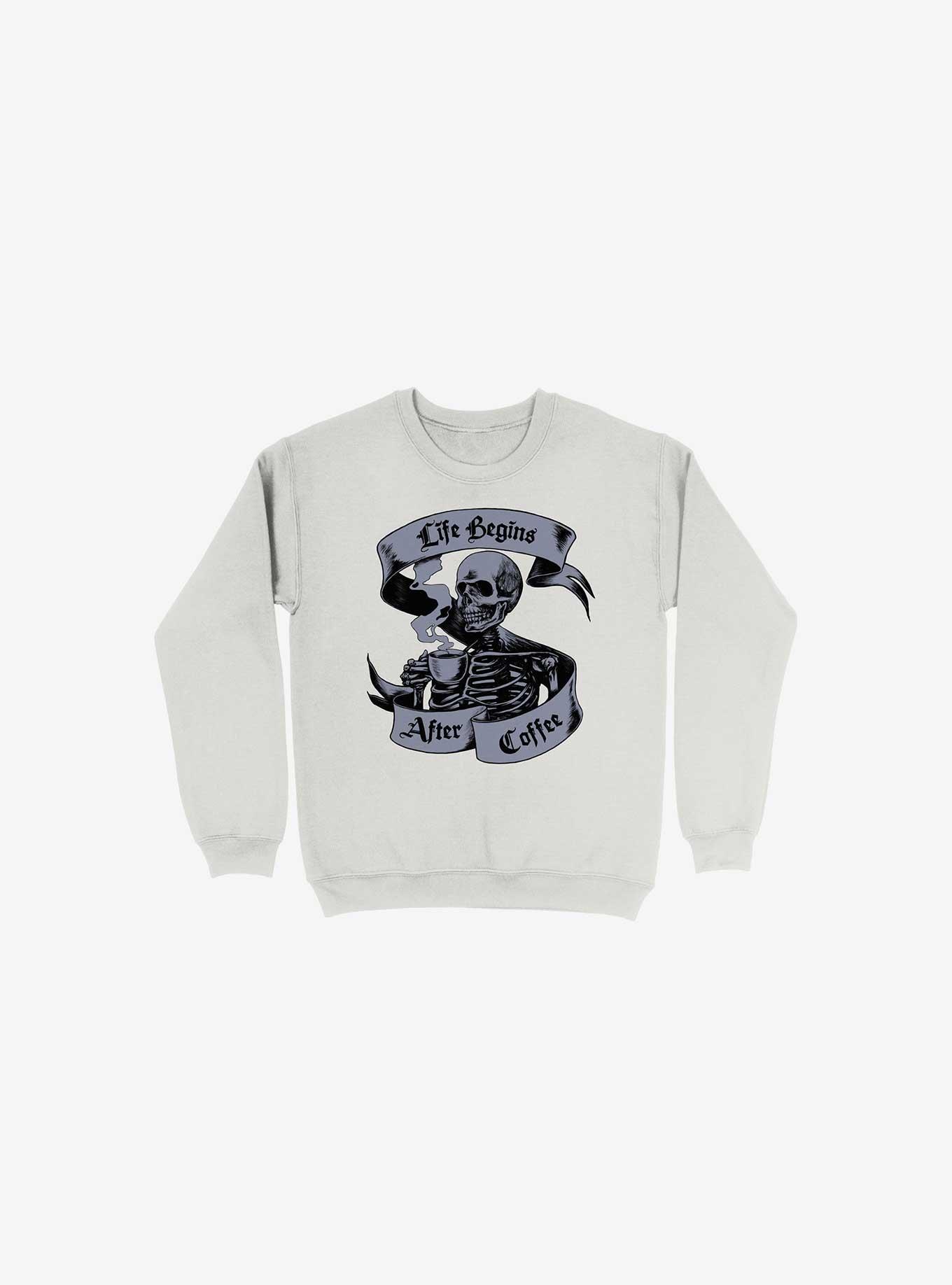 Beans & Bones Coffee Skeleton White Sweatshirt, , hi-res