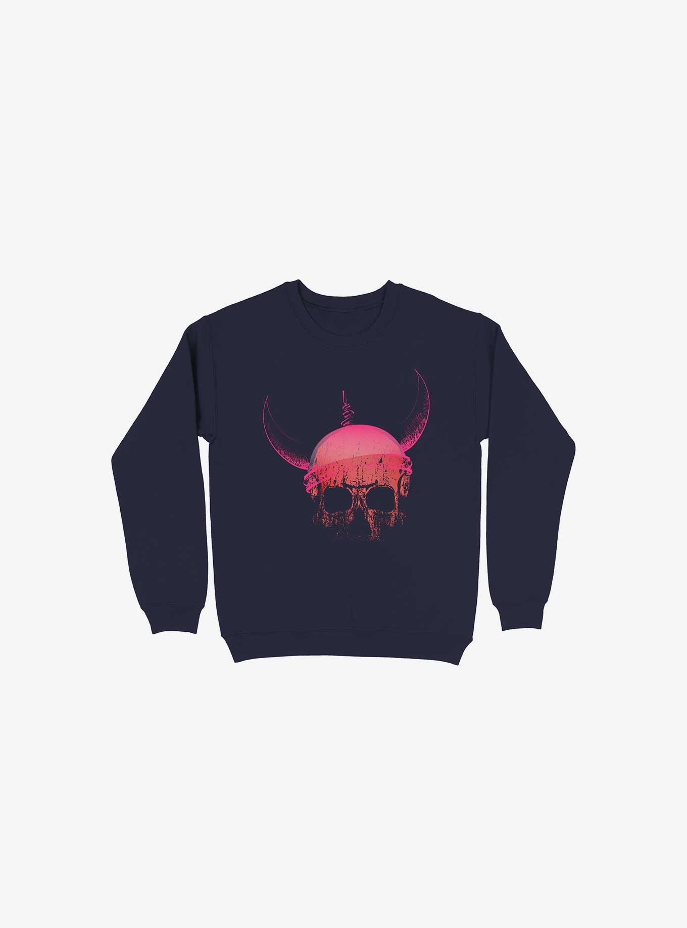 Blood Skull With Viking Helmet Navy Blue Sweatshirt, NAVY, hi-res