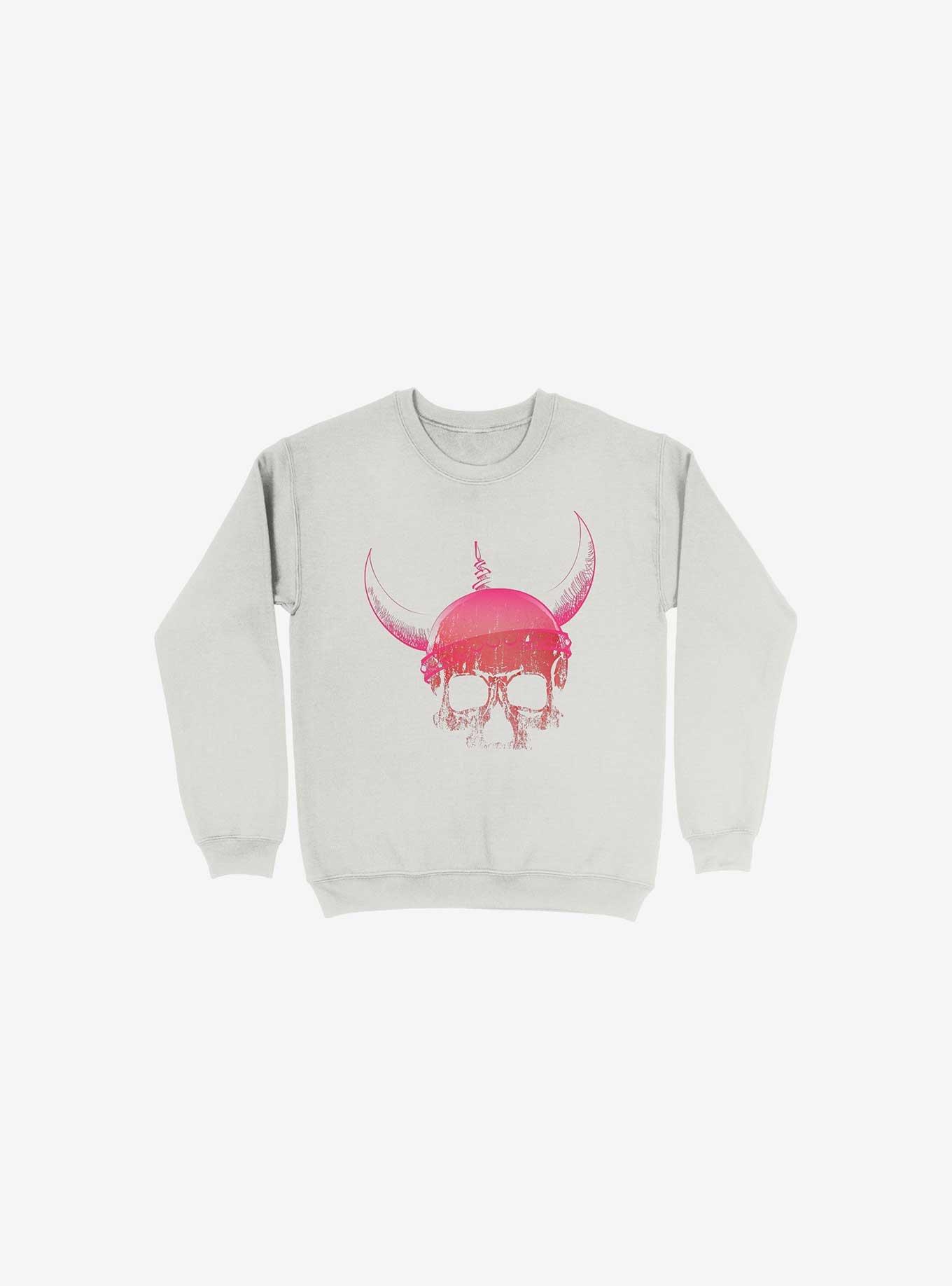 Blood Skull With Viking Helmet White Sweatshirt, WHITE, hi-res