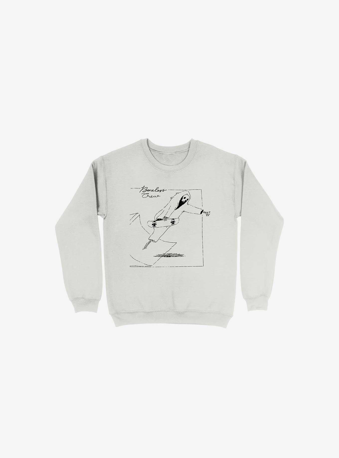 Boneless Crew Skater Skeleton White Sweatshirt, WHITE, hi-res