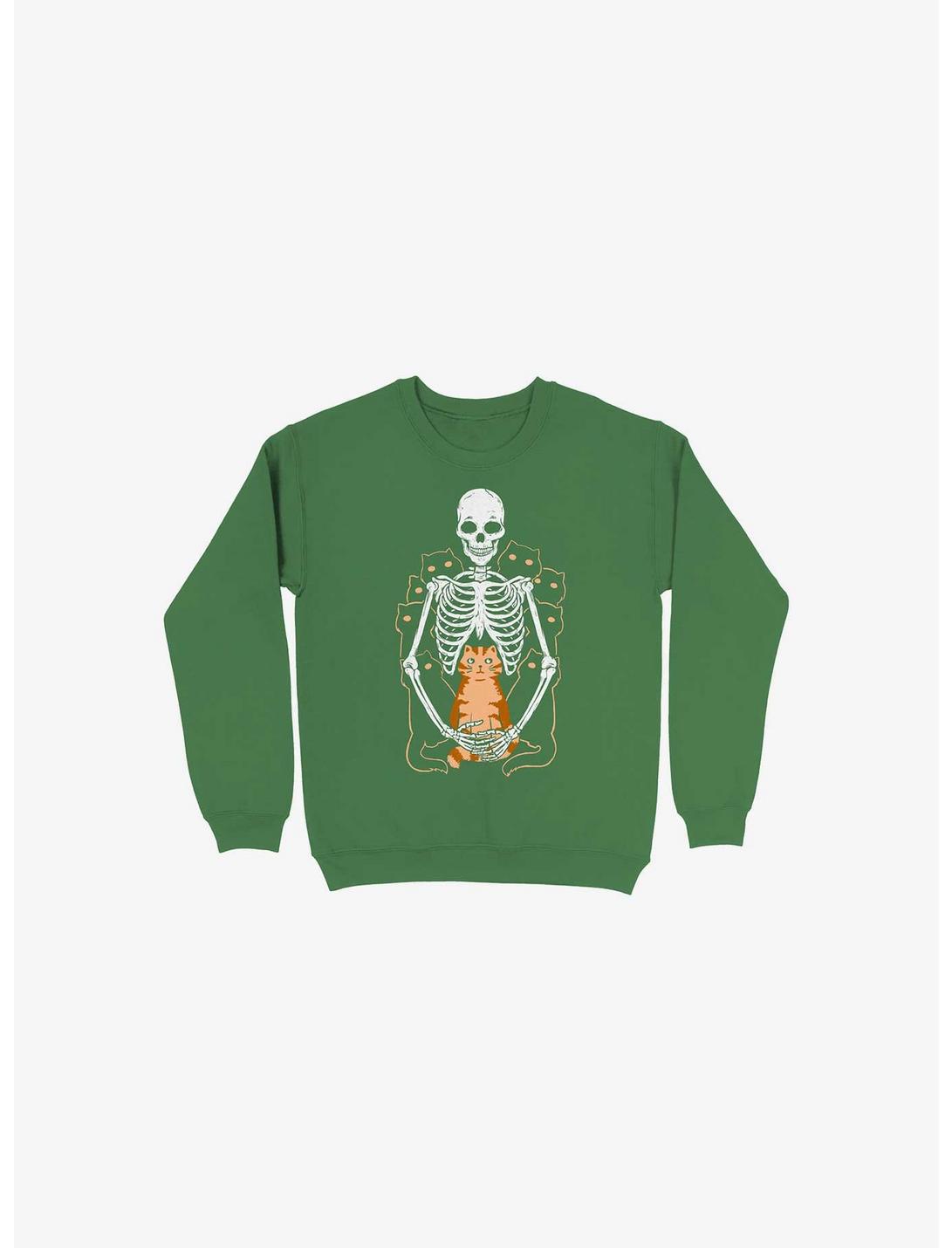 I Wish I Was My Cat Skeleton Kelly Green Sweatshirt, KELLY GREEN, hi-res