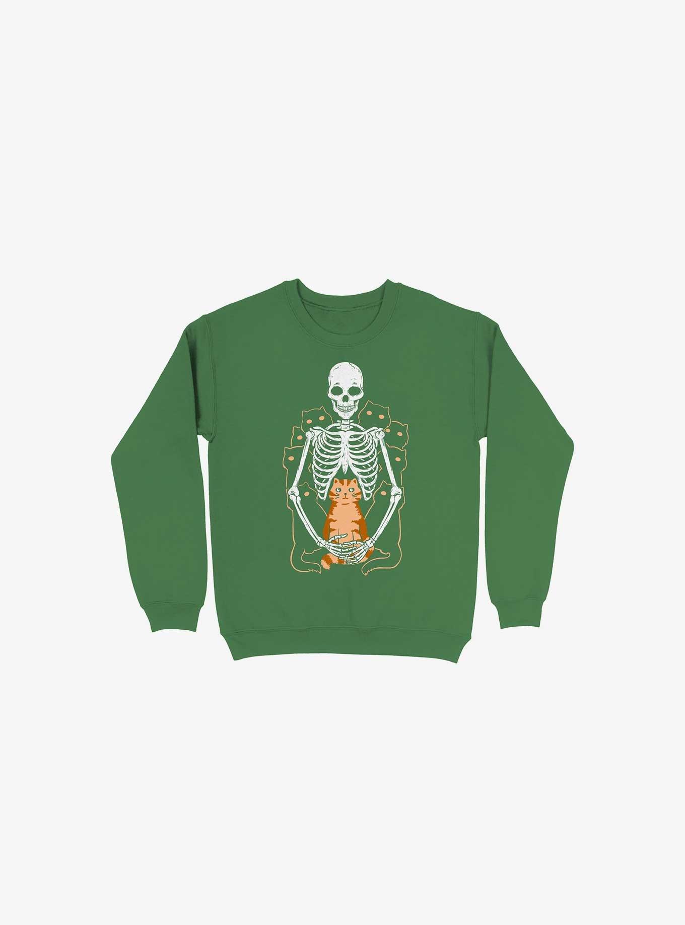 I Wish I Was My Cat Skeleton Kelly Green Sweatshirt, KELLY GREEN, hi-res