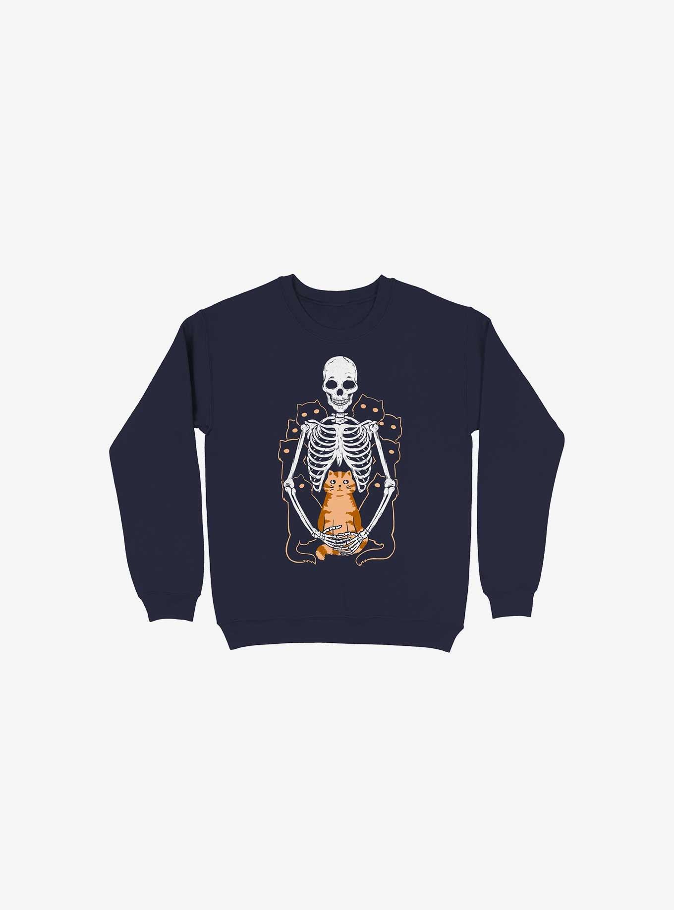 I Wish I Was My Cat Skeleton Navy Blue Sweatshirt, , hi-res