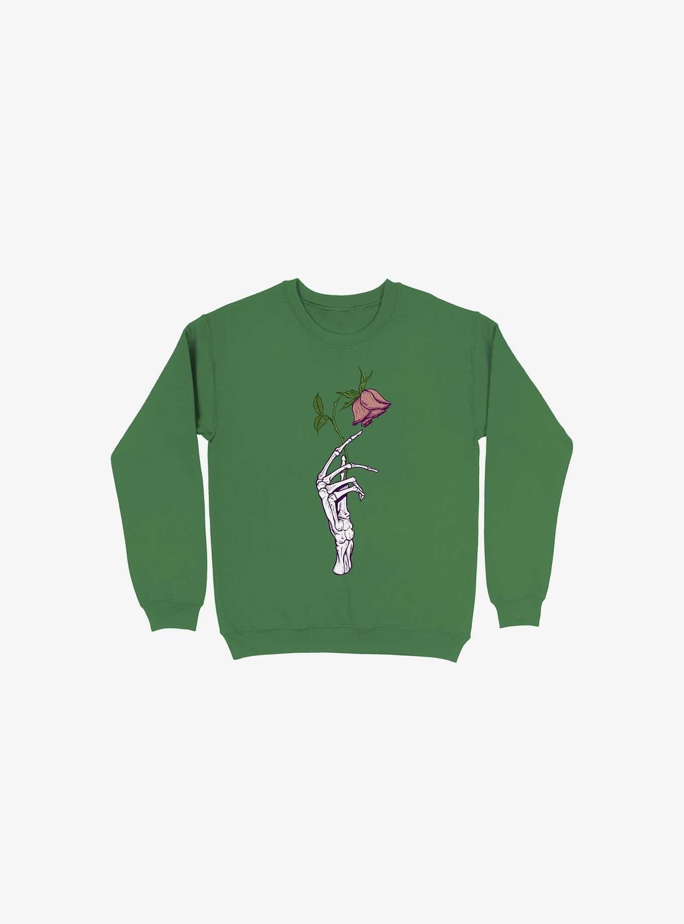 The Dead Rose Skeleton Hand Kelly Green Sweatshirt, KELLY GREEN, hi-res
