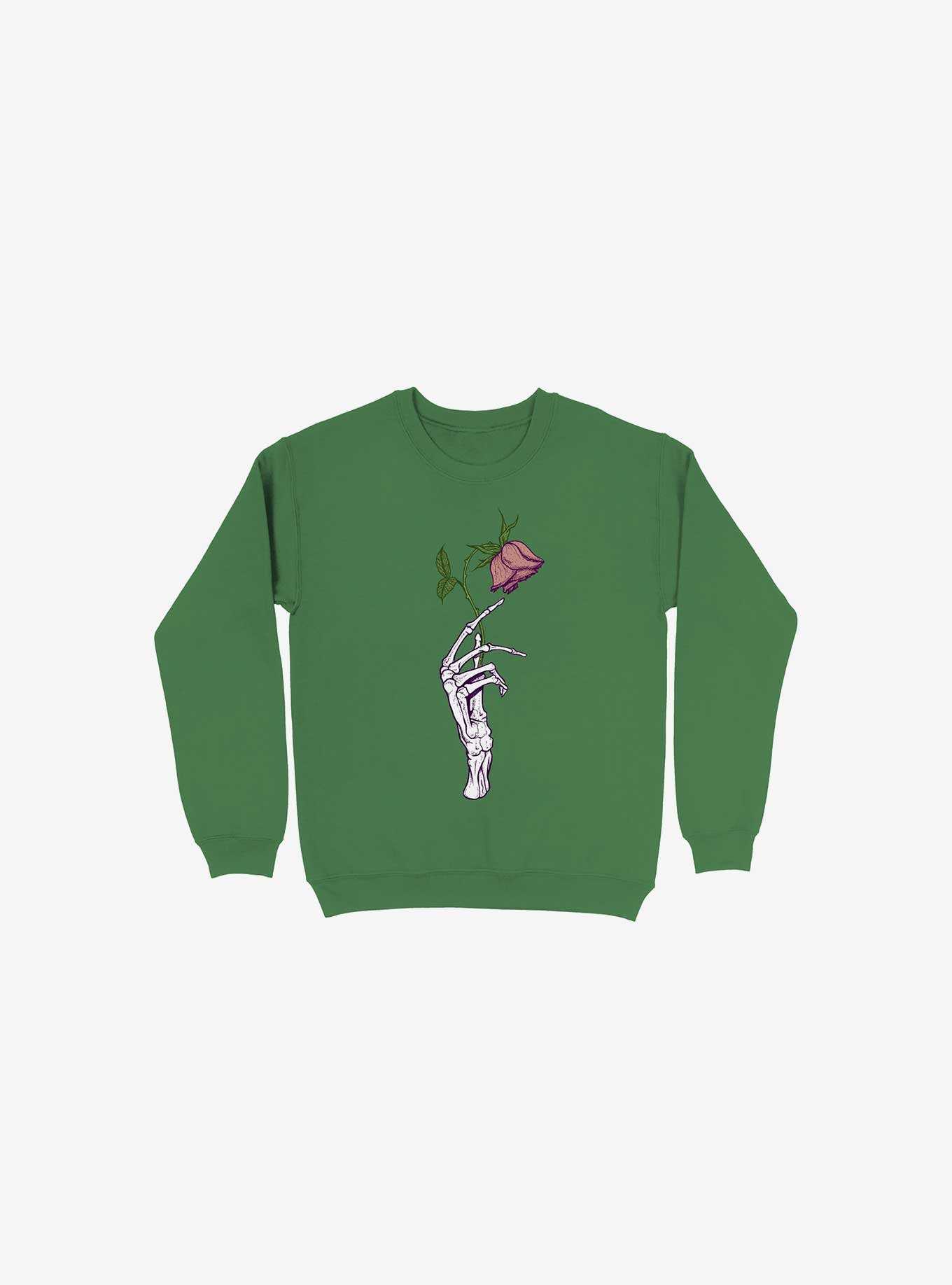 The Dead Rose Skeleton Hand Kelly Green Sweatshirt, , hi-res