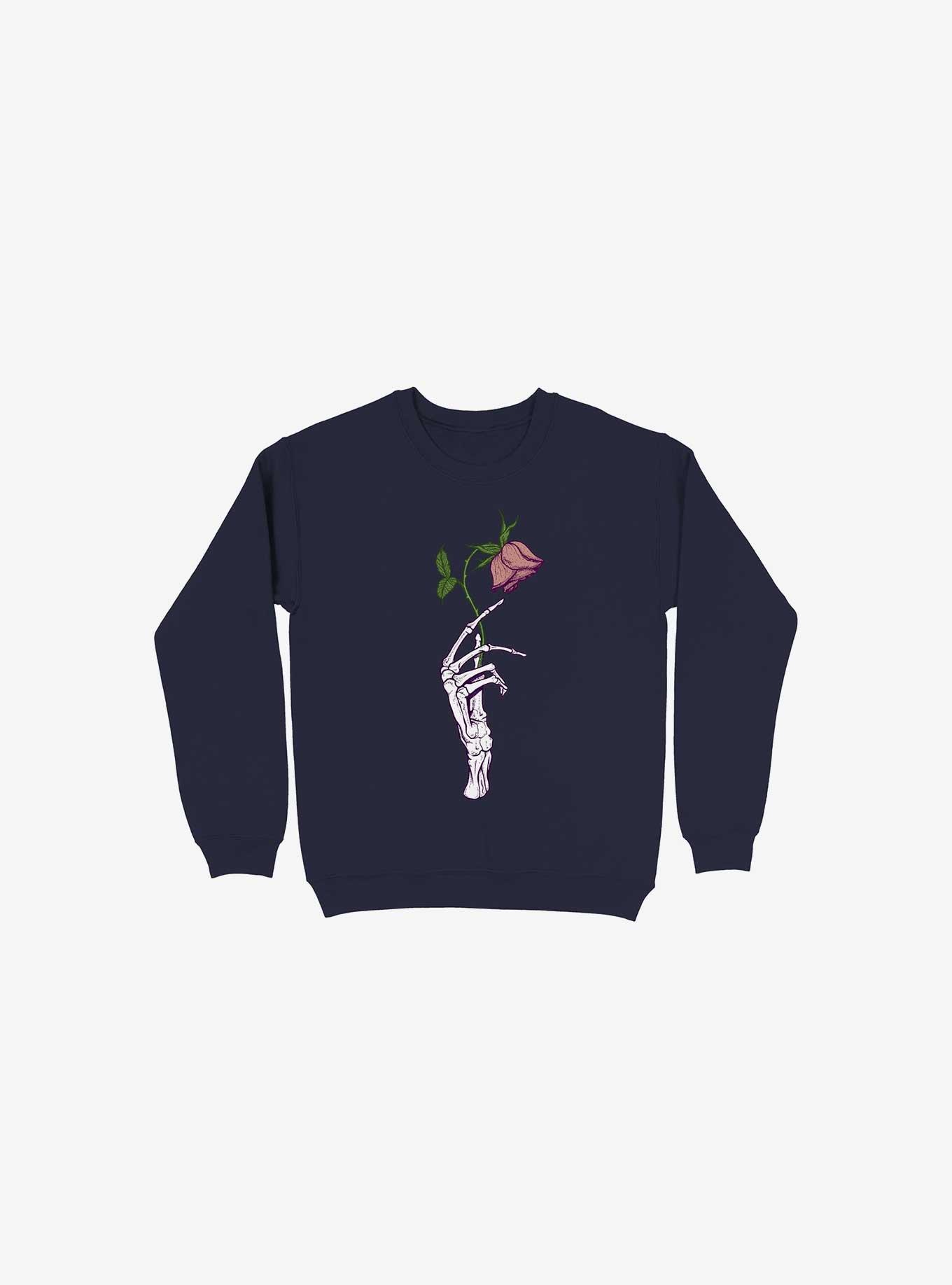The Dead Rose Skeleton Hand Navy Blue Sweatshirt, , hi-res