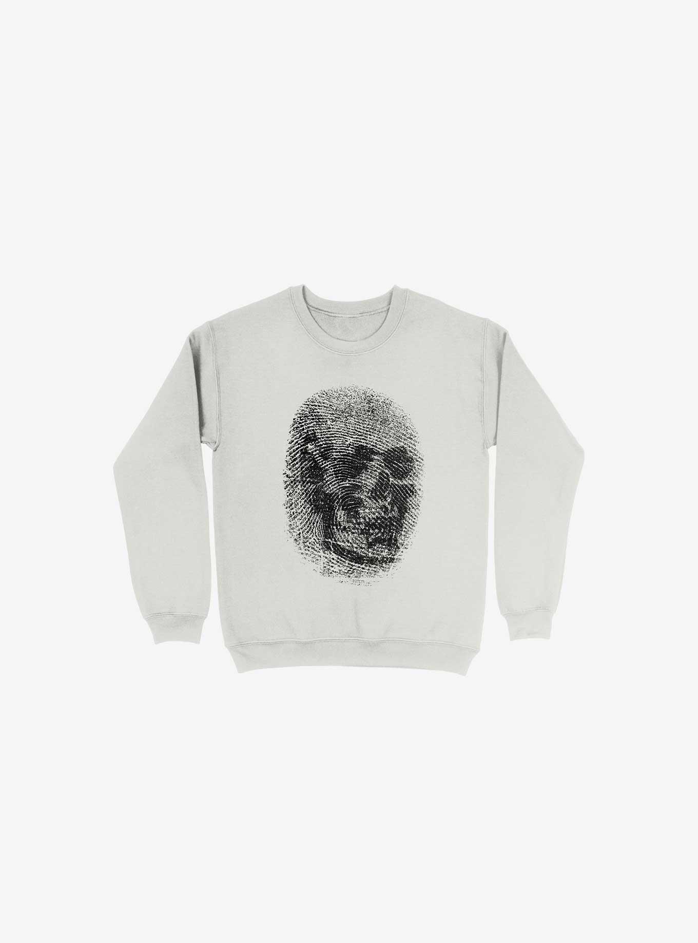 Unique And Equal Skull Fingerprint White Sweatshirt, WHITE, hi-res