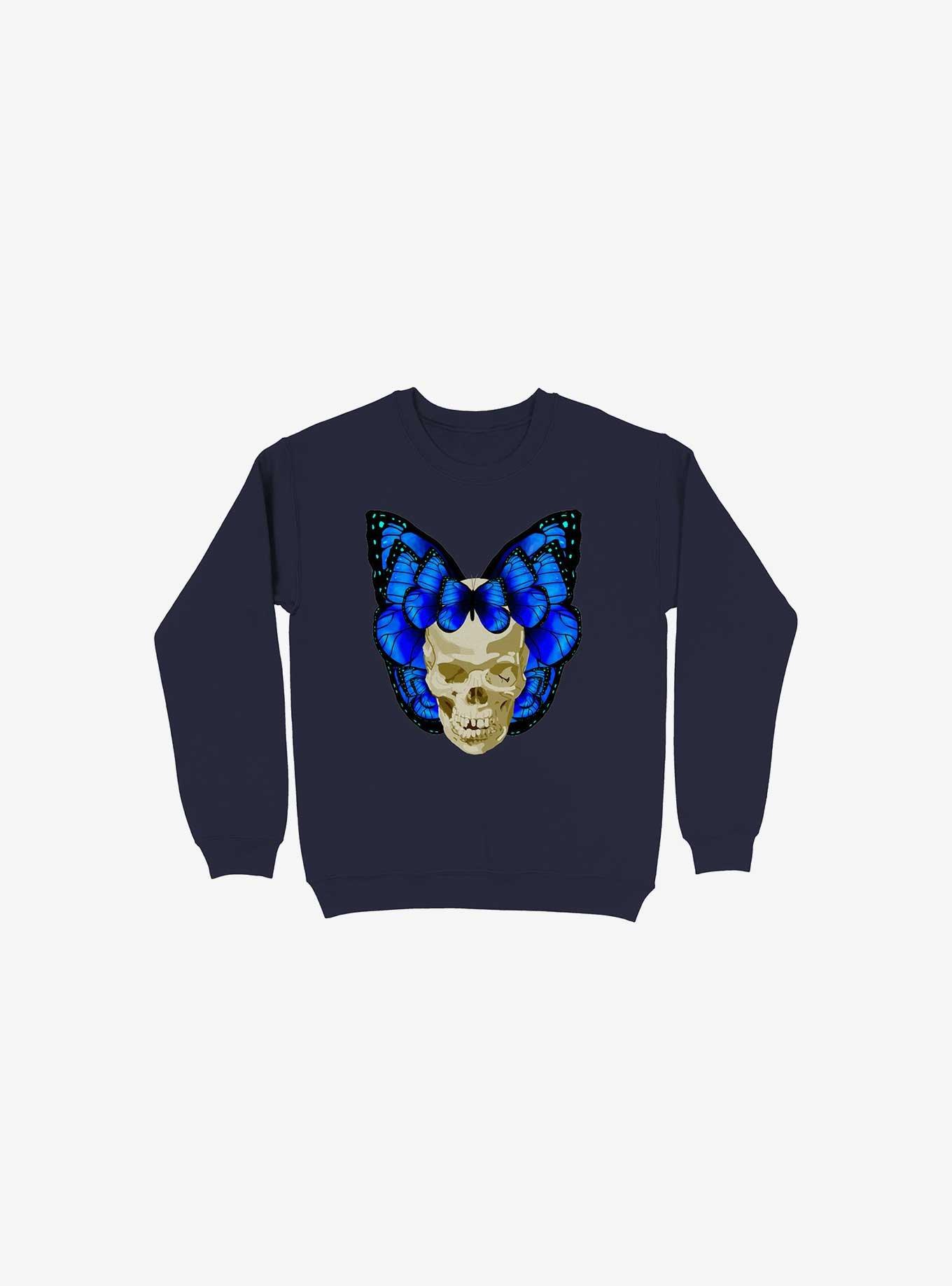 Wings Of Death Butterfly Skull Navy Blue Sweatshirt, NAVY, hi-res
