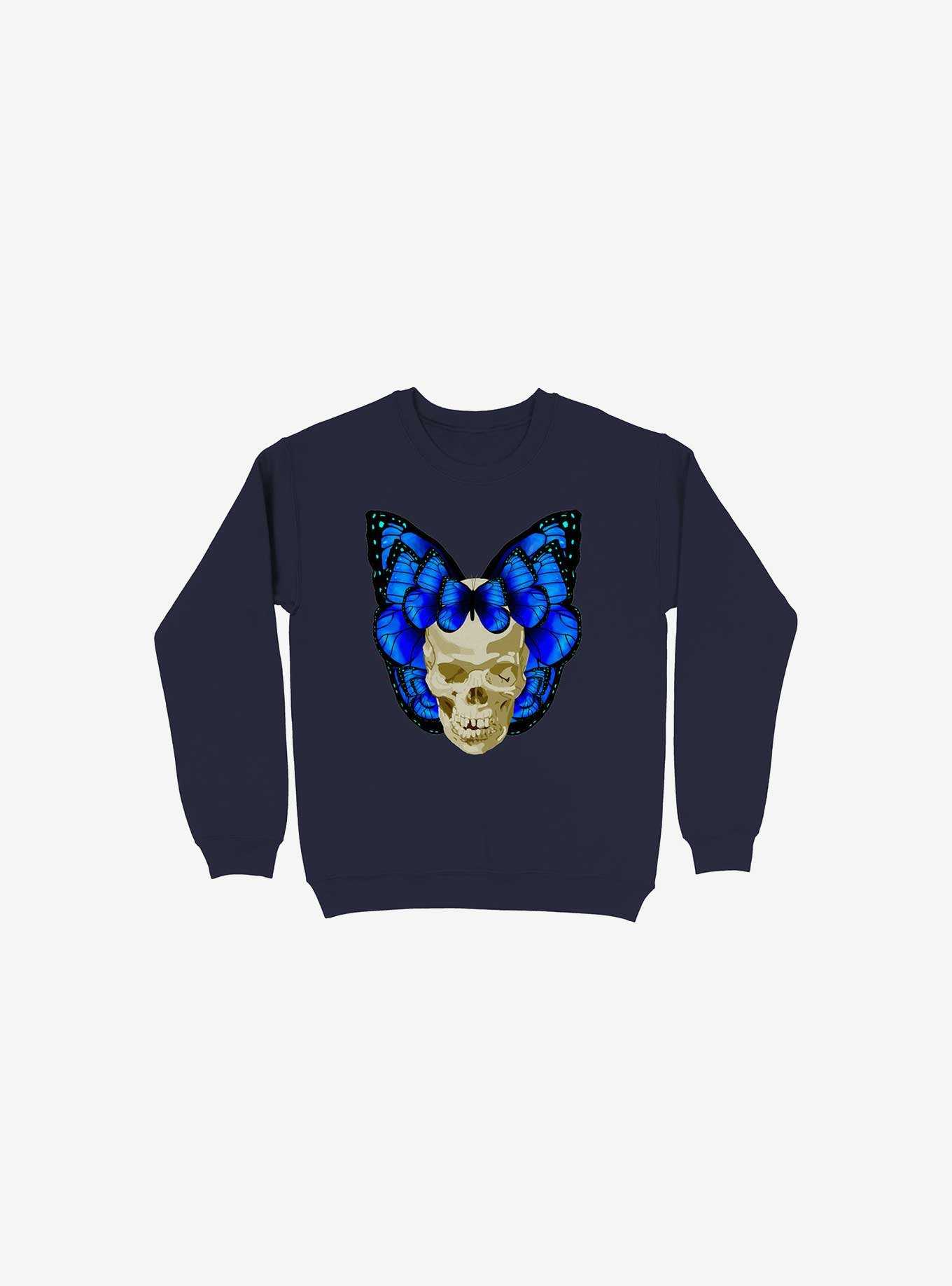 Wings Of Death Butterfly Skull Navy Blue Sweatshirt, , hi-res
