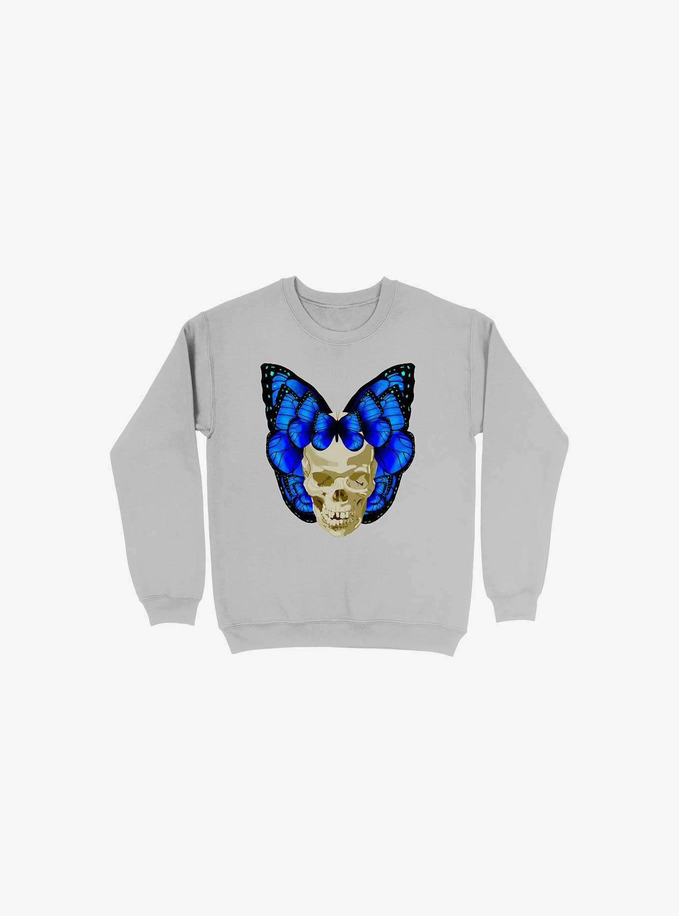 Wings Of Death Butterfly Skull Silver Sweatshirt, SILVER, hi-res