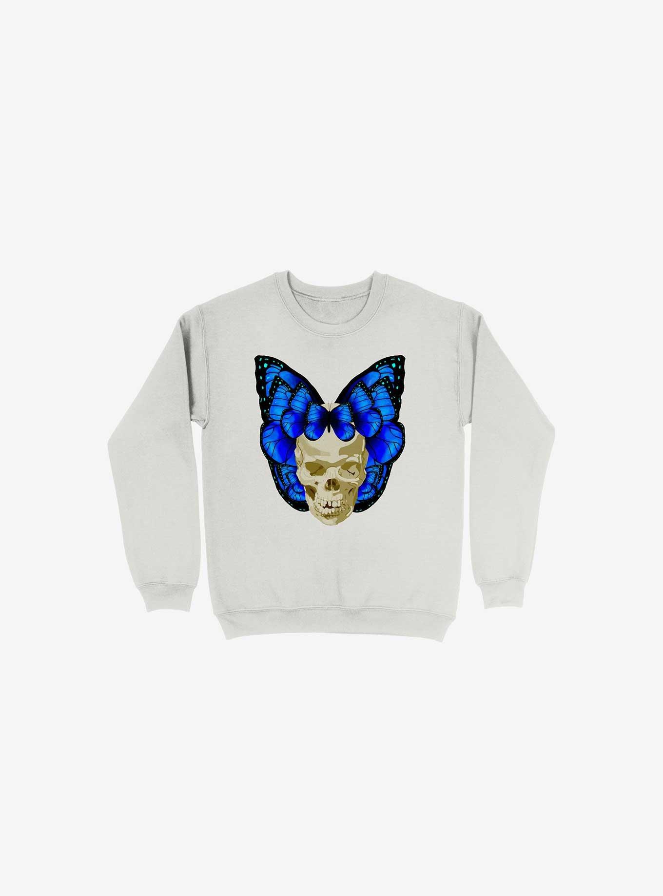 Wings Of Death Butterfly Skull White Sweatshirt, WHITE, hi-res