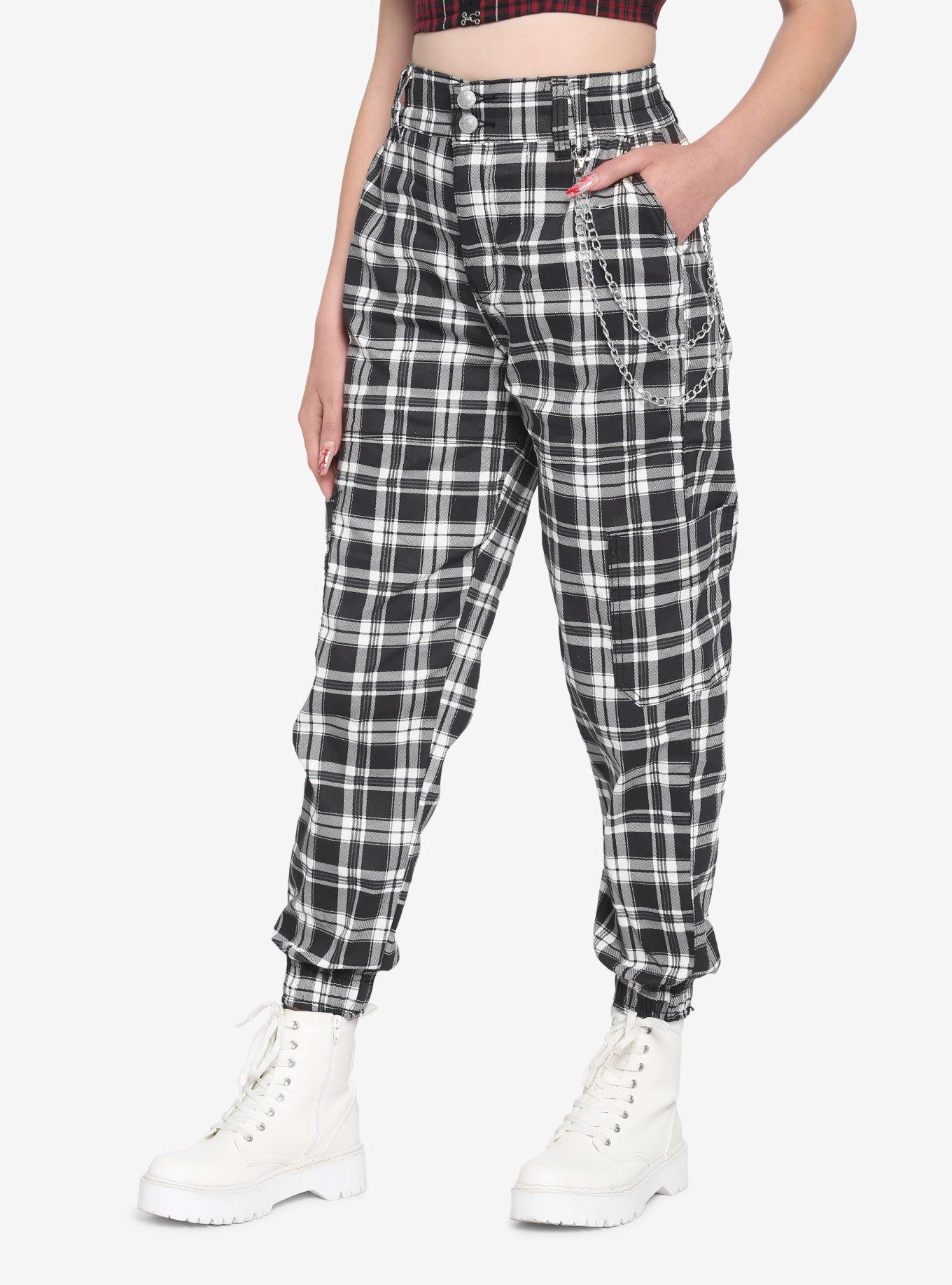 Black & White Plaid Chain Girls Jogger Pants