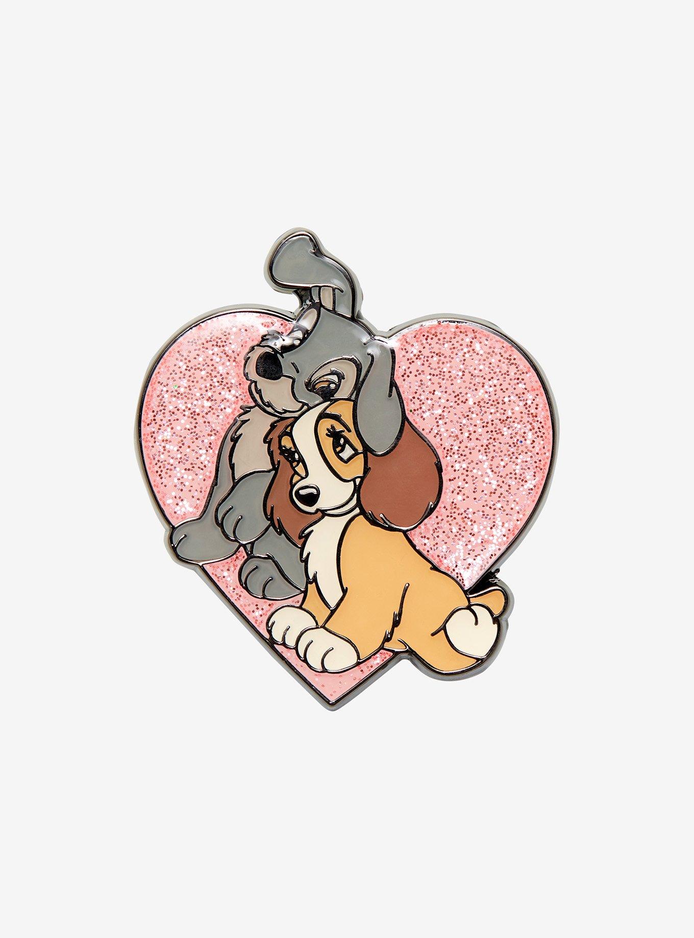 Loungefly Disney Lady And The Tramp Glitter Heart Enamel Pin, , hi-res