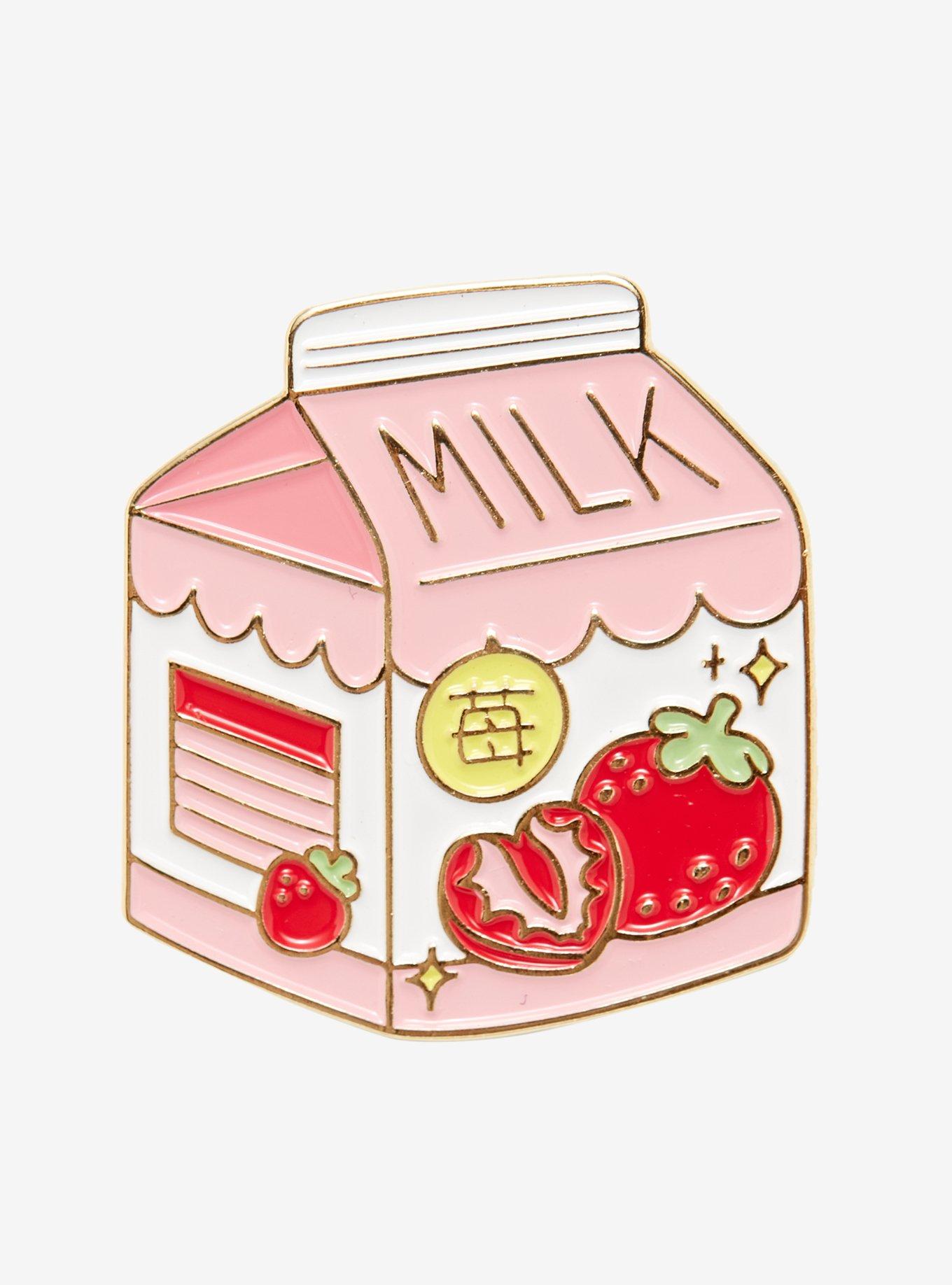 Strawberry Milk Carton Enamel Pin, , hi-res