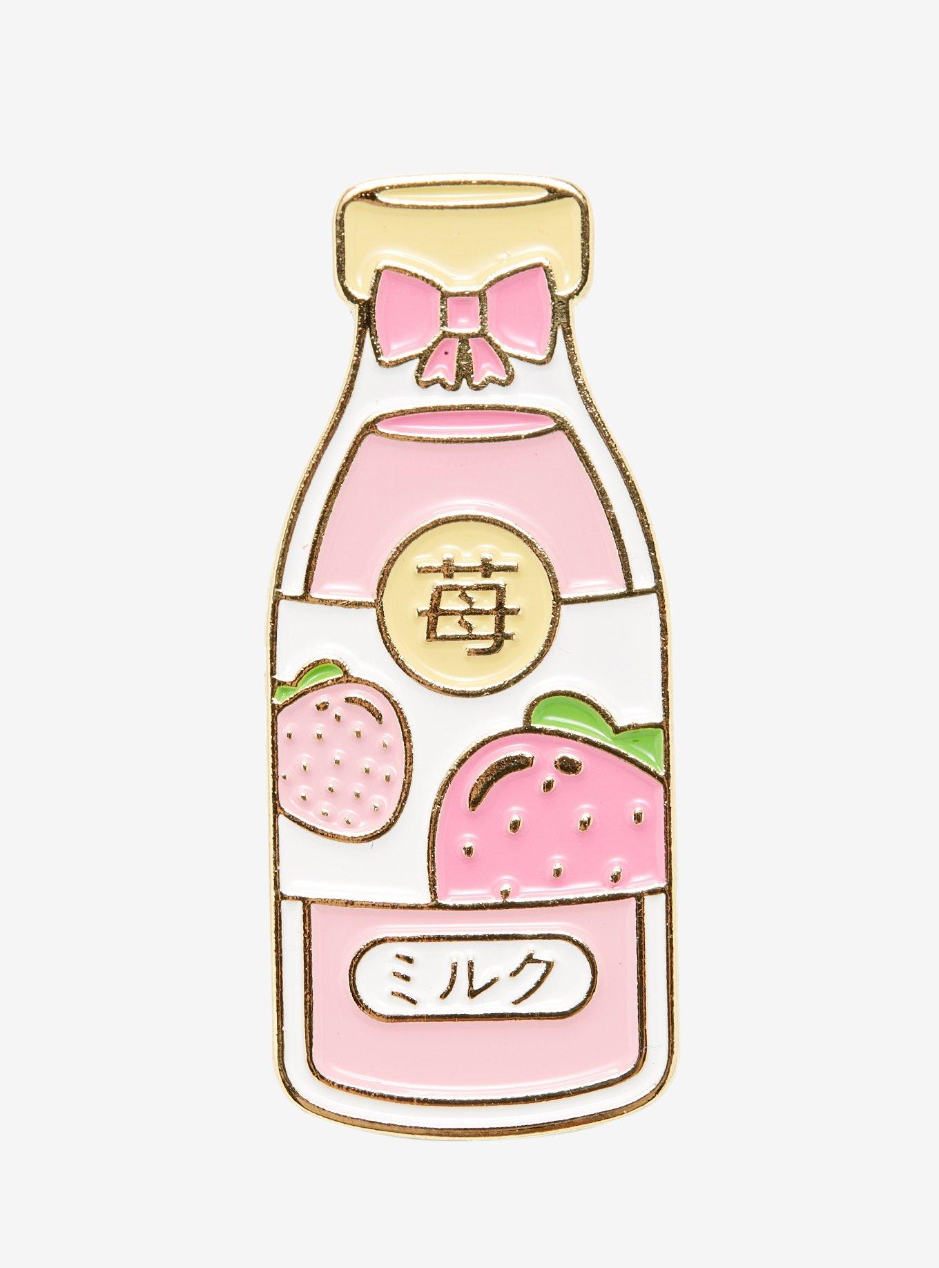 Strawberry Milk Bottle Enamel Pin, , hi-res