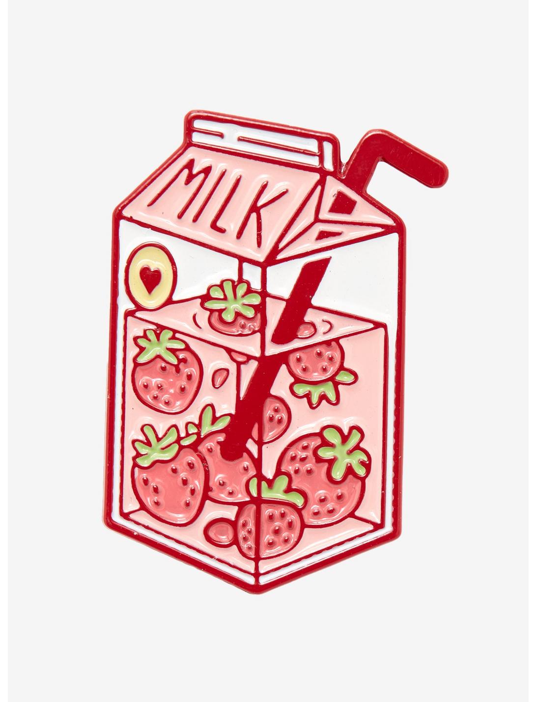 Strawberry Milk Carton Enamel Pin, , hi-res