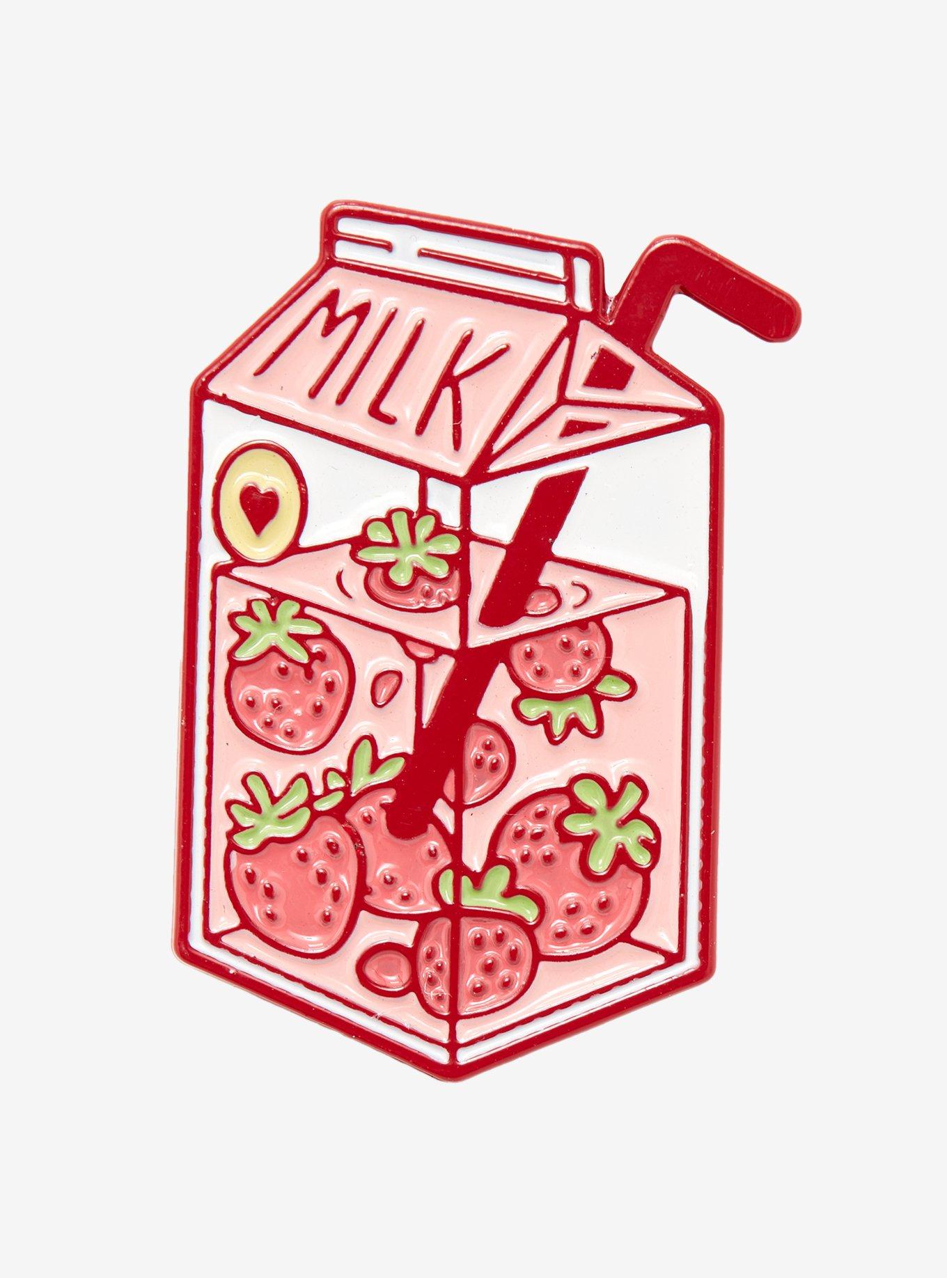 Strawberry Milk Carton Enamel Pin, , hi-res