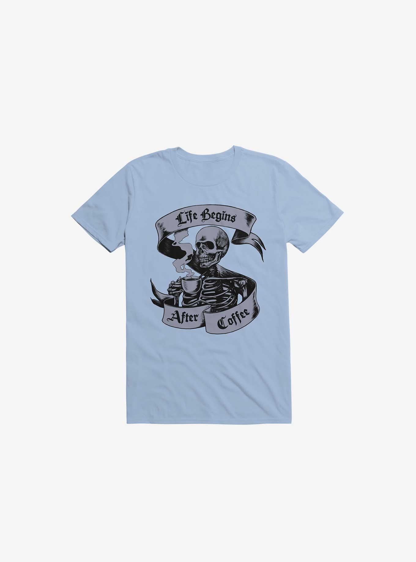Beans & Bones Coffee Skeleton Light Blue T-Shirt, , hi-res