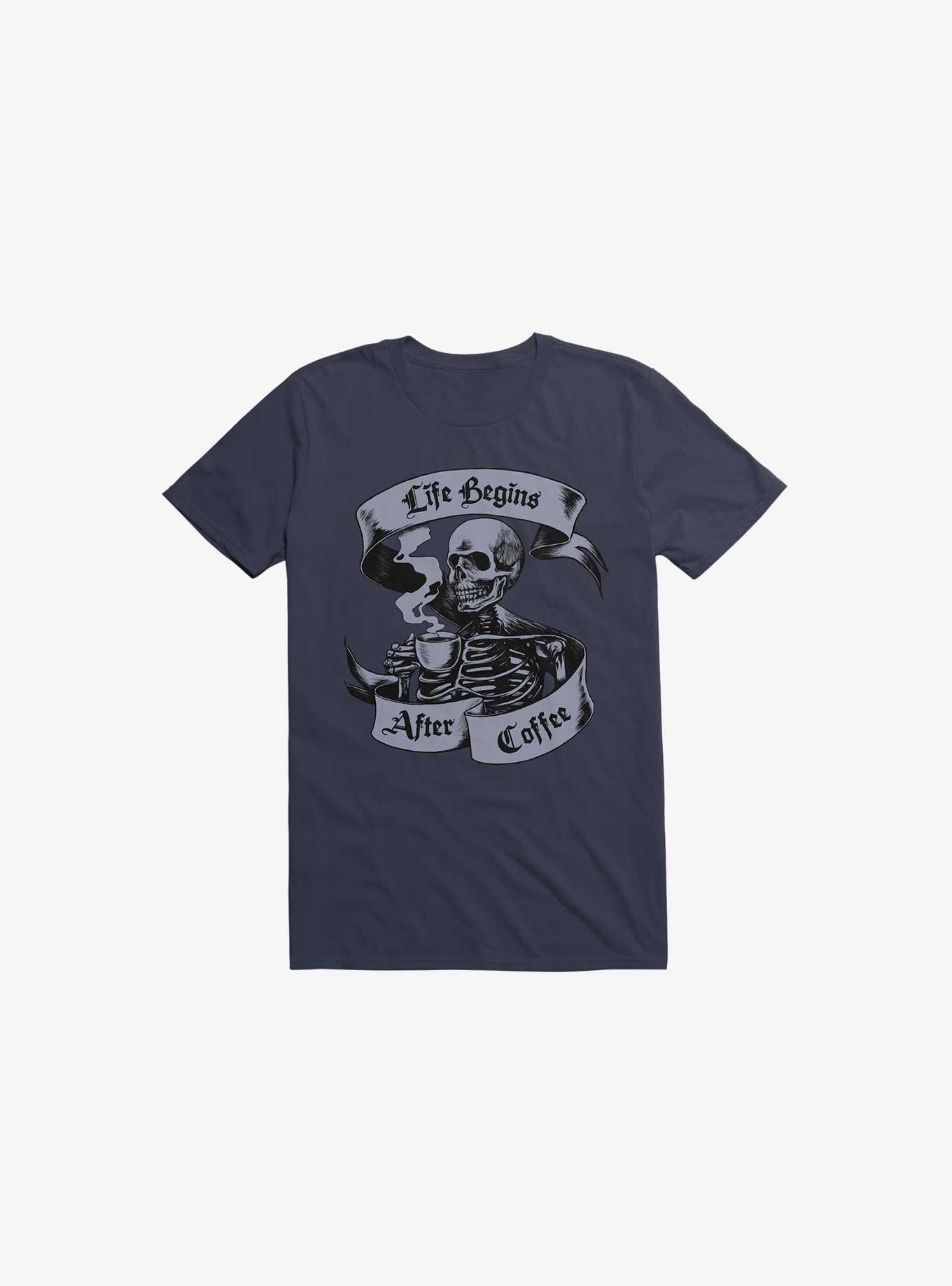 Beans & Bones Coffee Skeleton Navy Blue T-Shirt