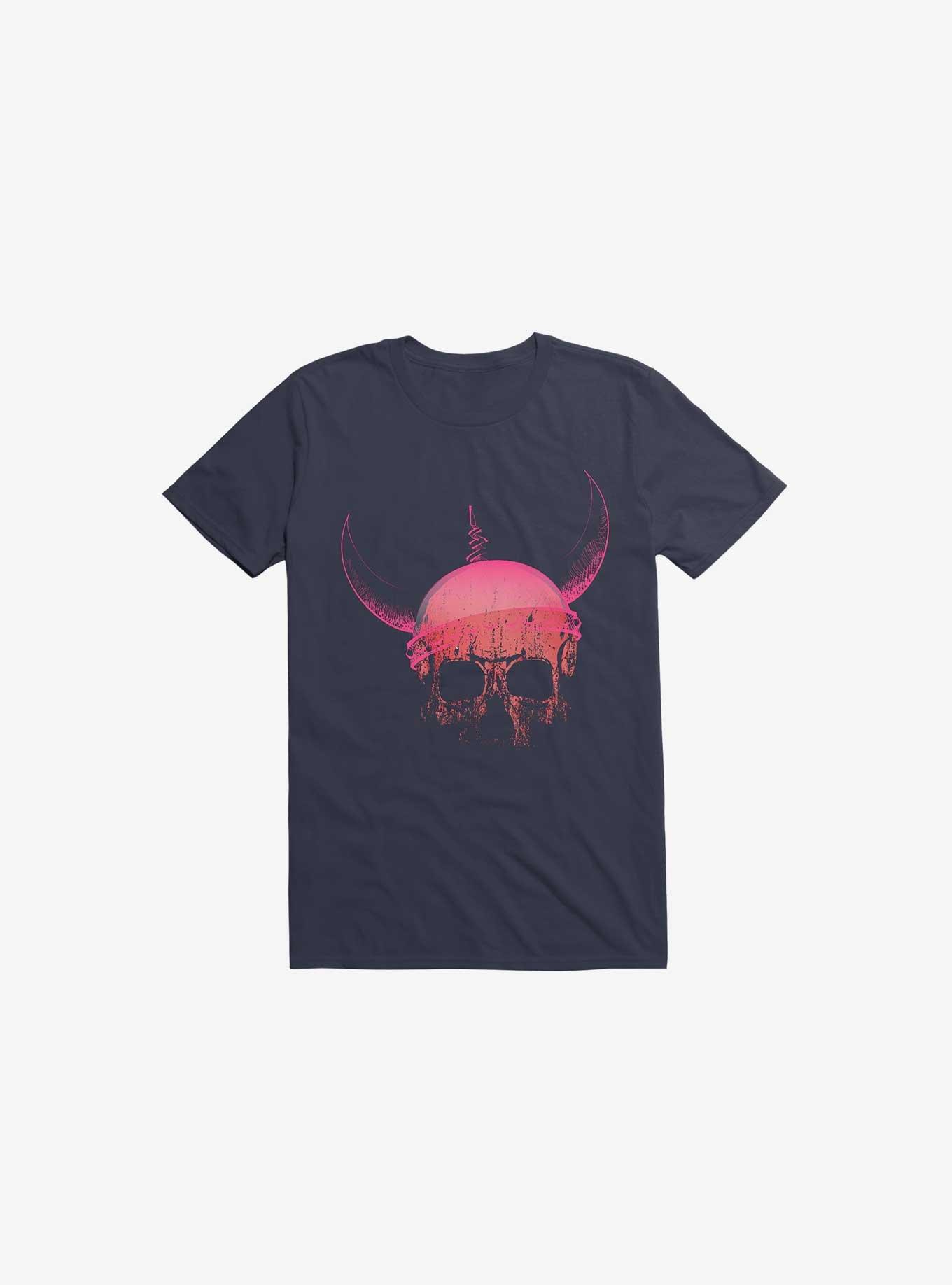 Blood Skull With Viking Helmet Navy Blue T-Shirt, , hi-res