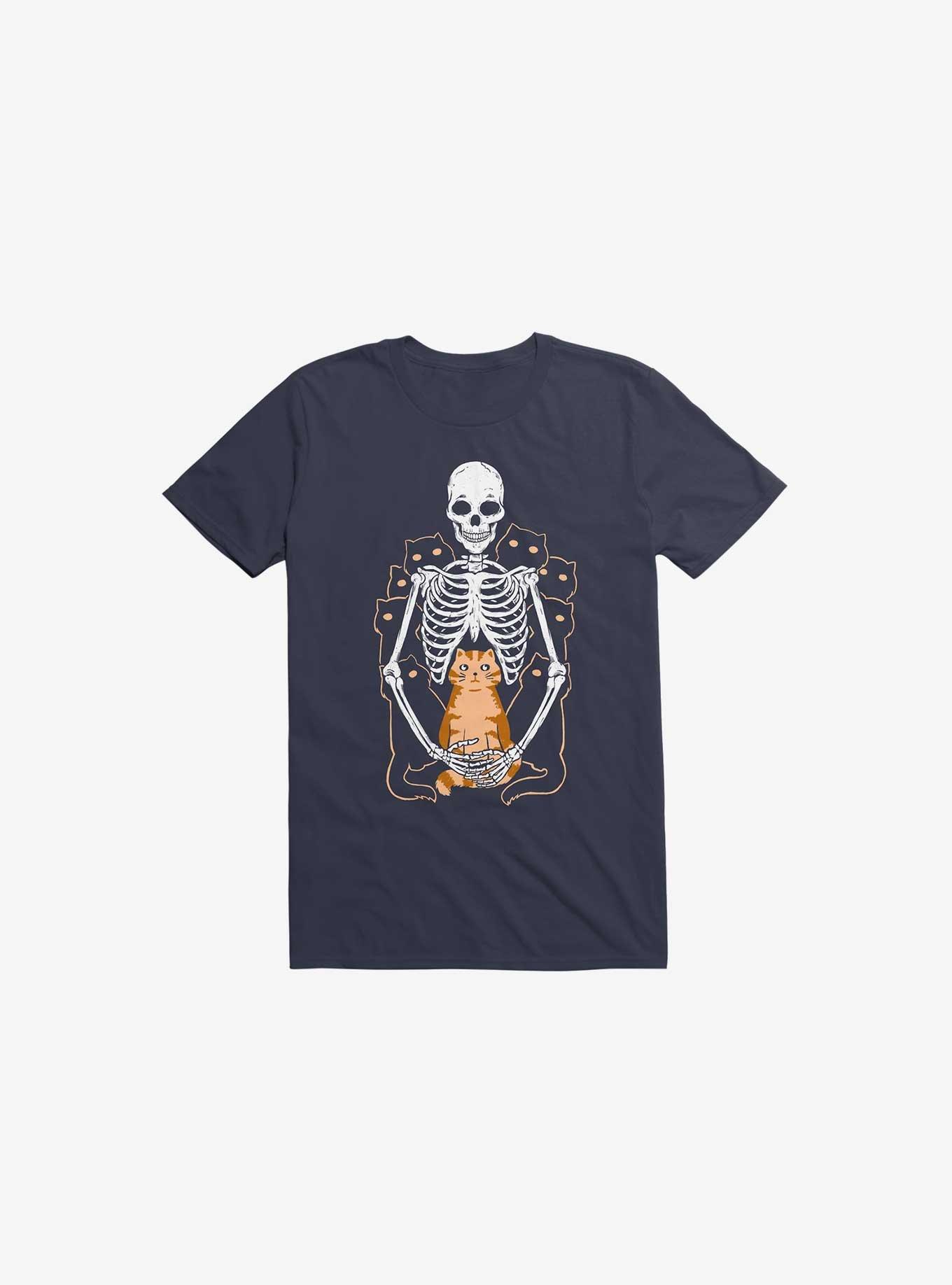 THRDLESS I Wish I Was My Cat Skeleton Navy Blue T-Shirt
