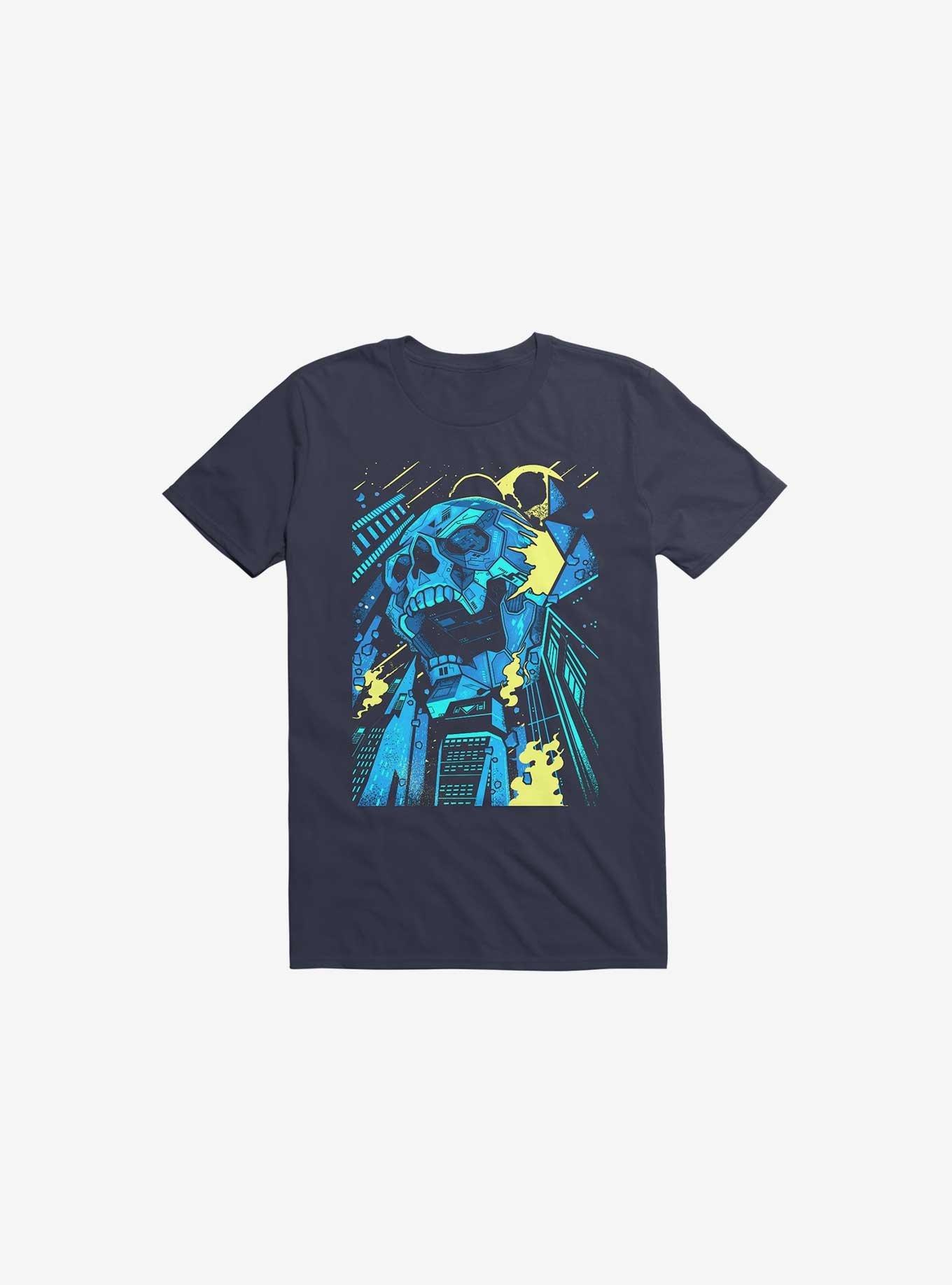 Invasion Of The Giant Techno Skulls Navy Blue T-Shirt, , hi-res