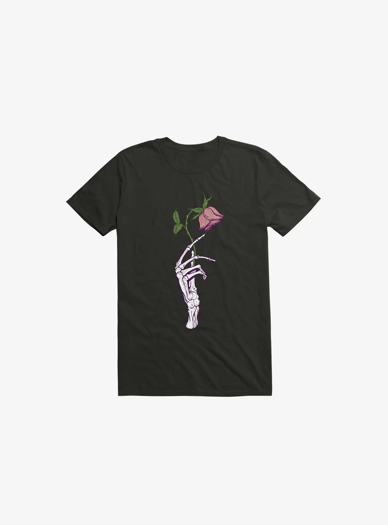 The Dead Rose Skeleton Hand Black T-Shirt, BLACK, hi-res