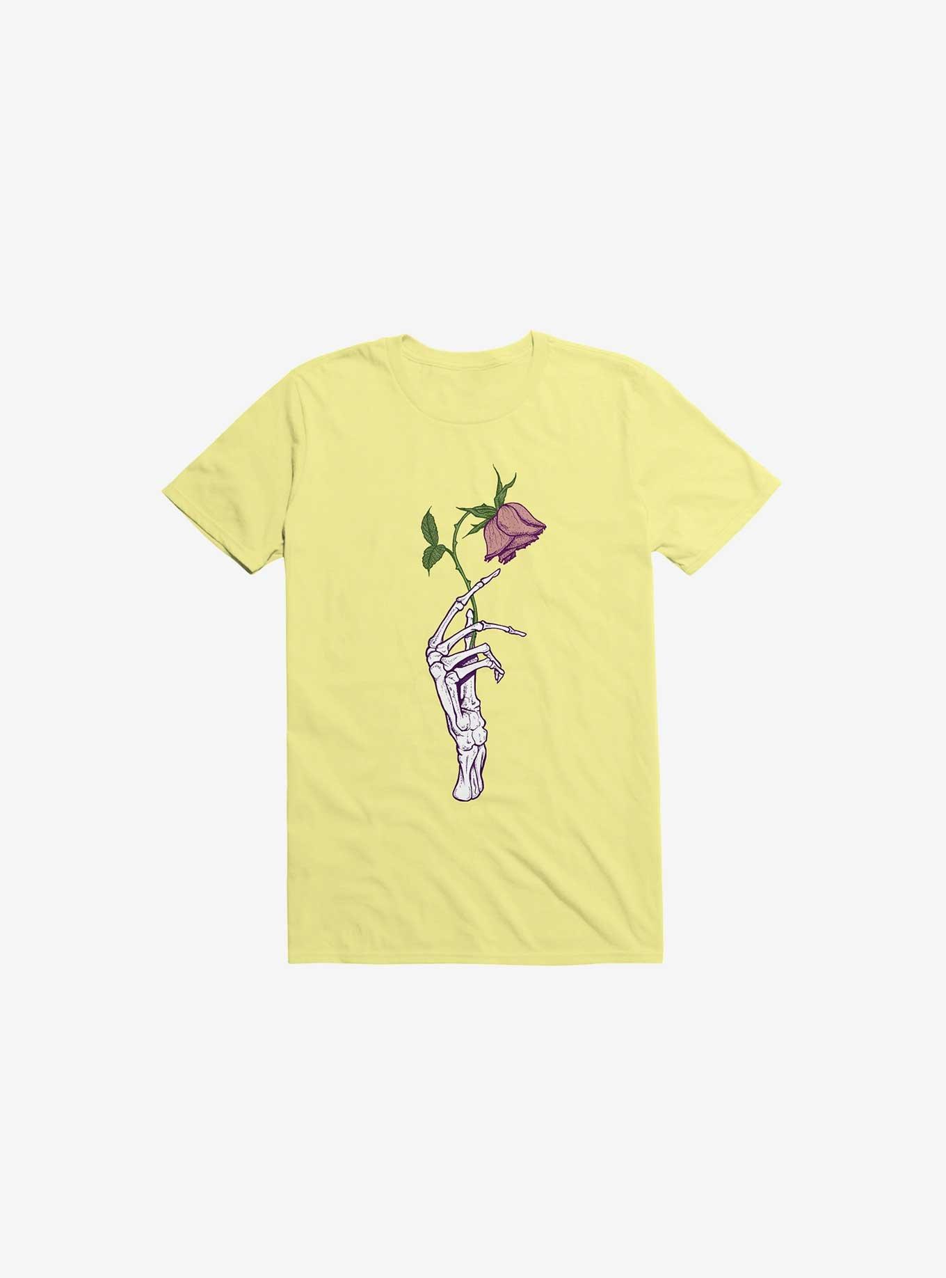 The Dead Rose Skeleton Hand Corn Silk Yellow T-Shirt, CORN SILK, hi-res