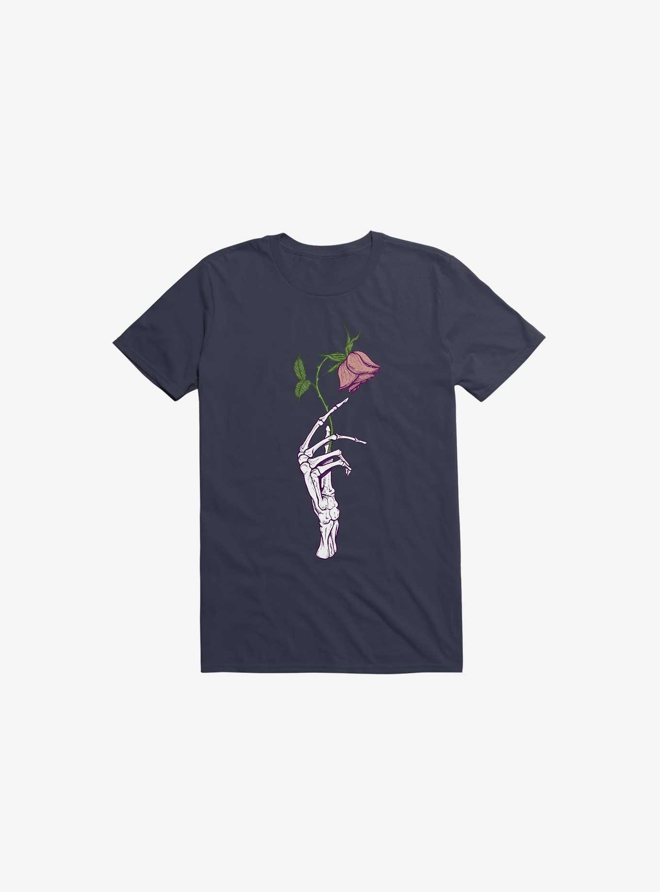 The Dead Rose Skeleton Hand Navy Blue T-Shirt, , hi-res