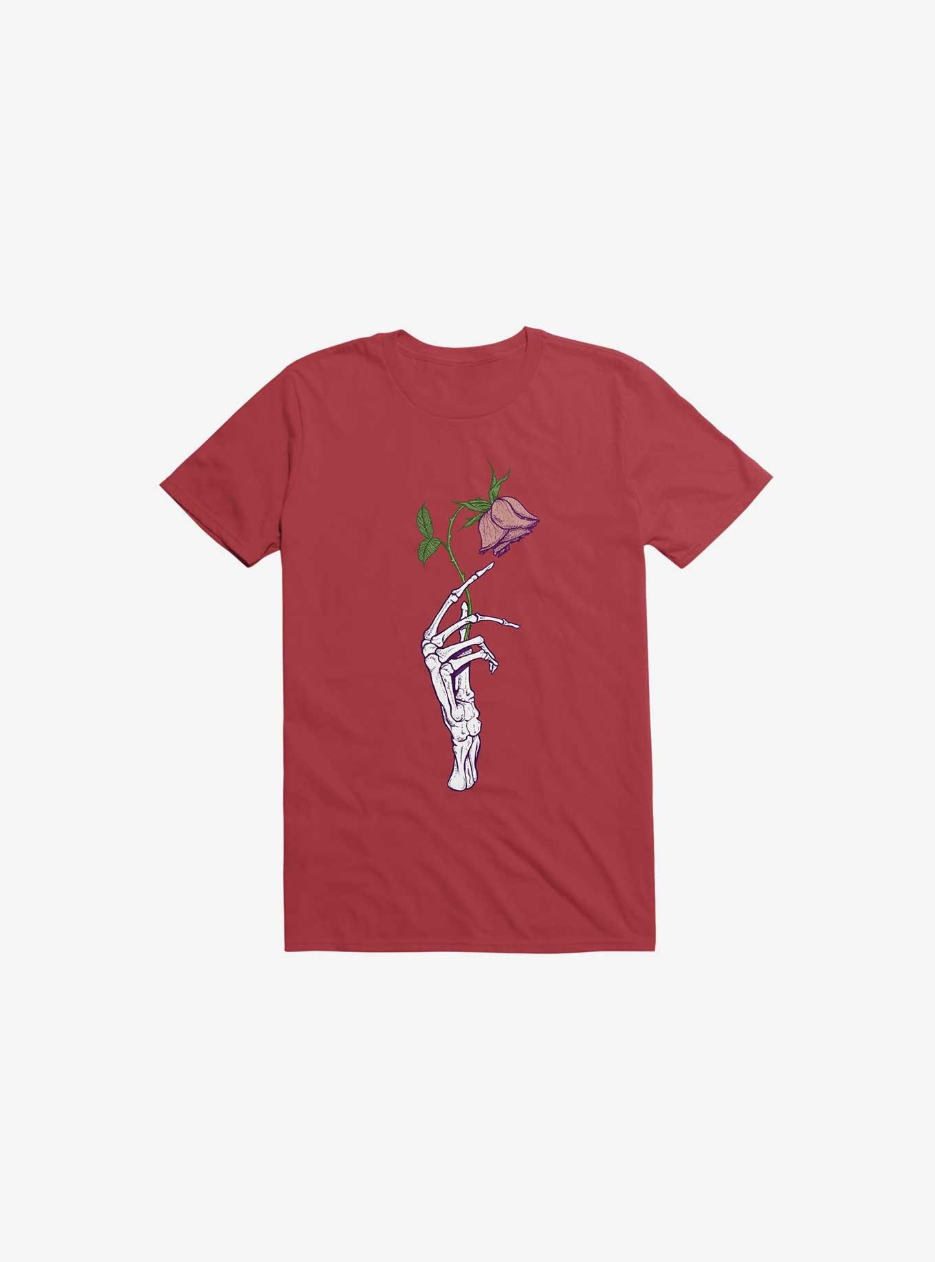The Dead Rose Skeleton Hand Red T-Shirt, RED, hi-res