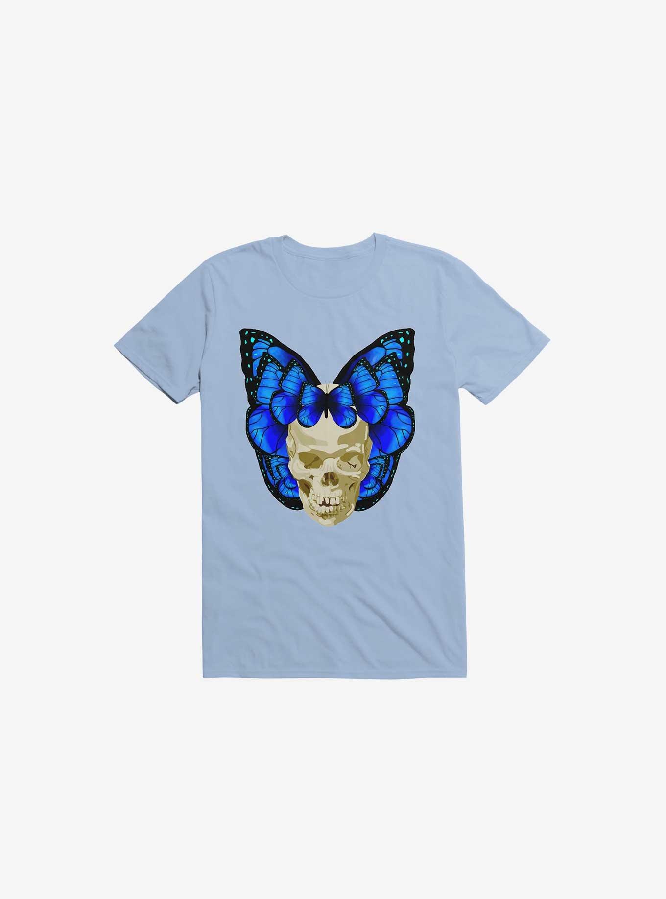 Wings Of Death Butterfly Skull Light Blue T-Shirt