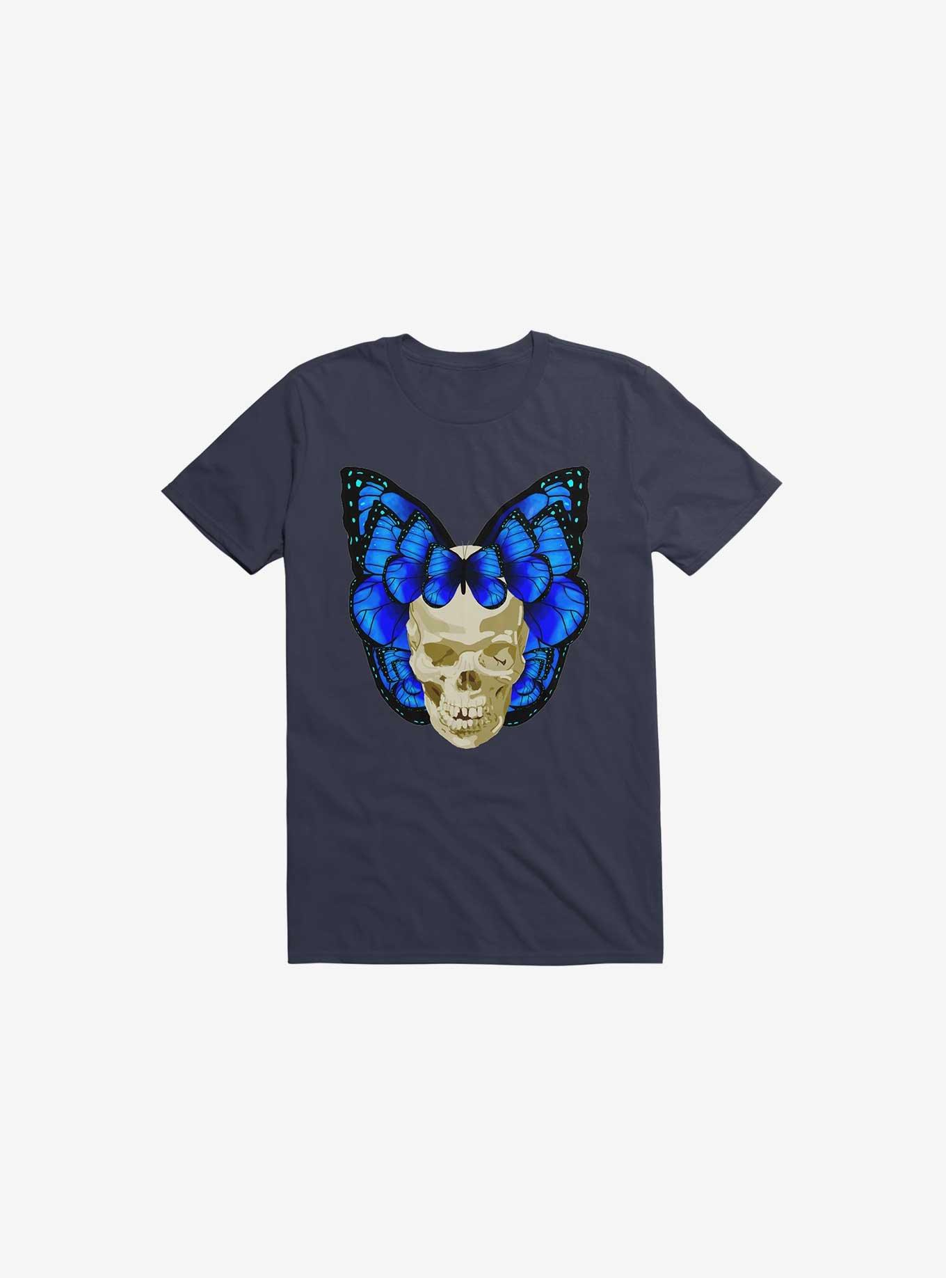 Wings Of Death Butterfly Skull Navy Blue T-Shirt, , hi-res