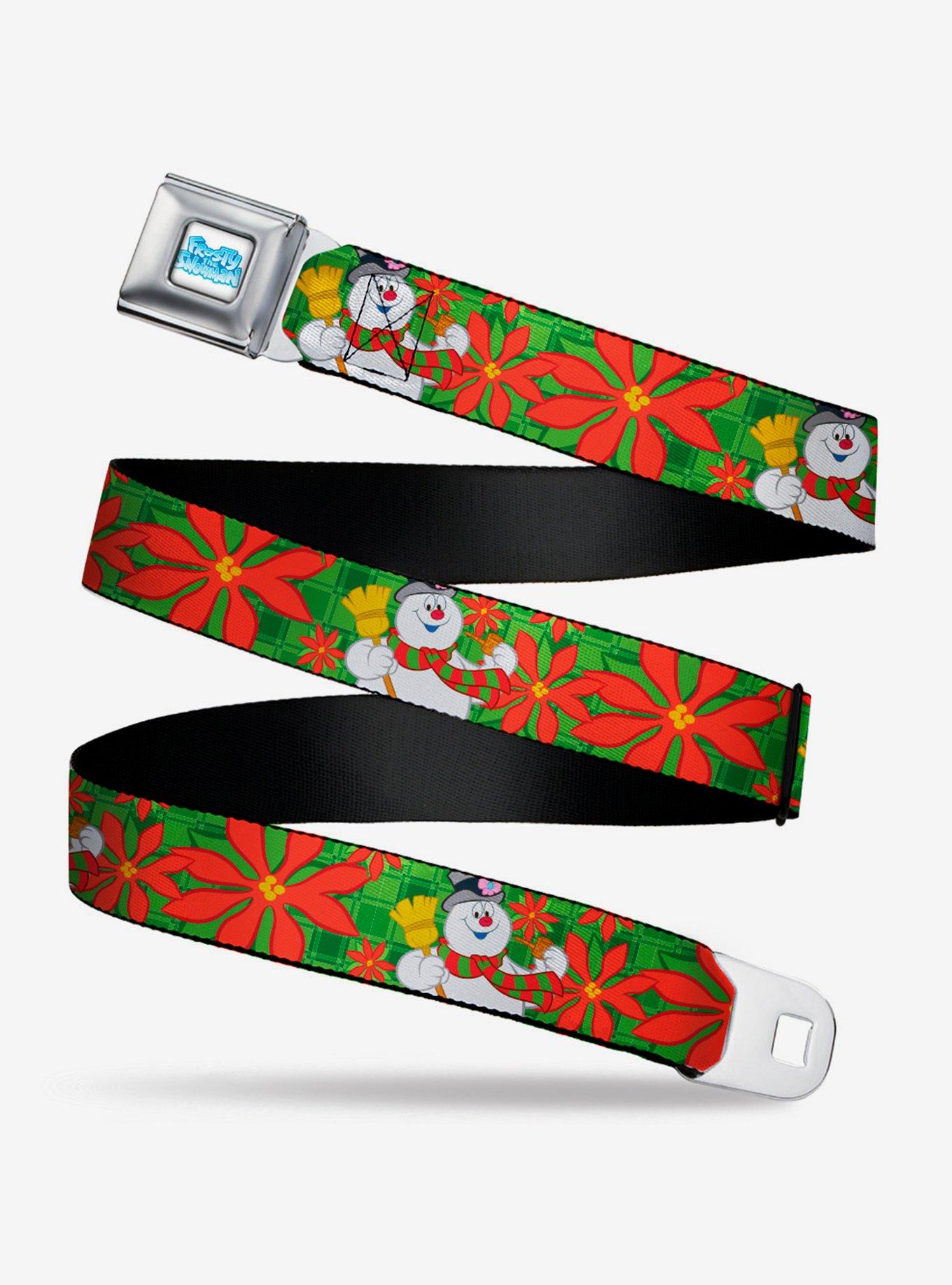 Frosty The Snowman Poinsetta Plaid Seatbelt Belt, RED, hi-res