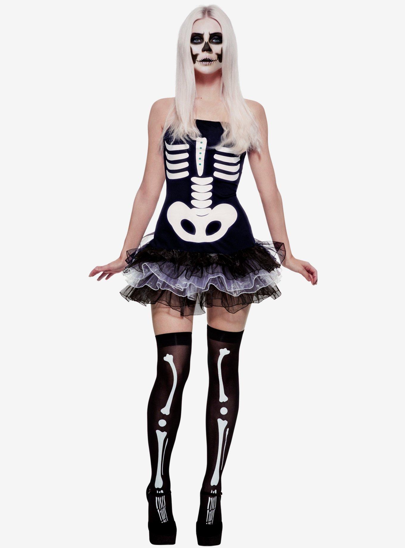 Bone Print Corset Day Dead Skeleton Fancy Dress Up Halloween Costume  Accessory