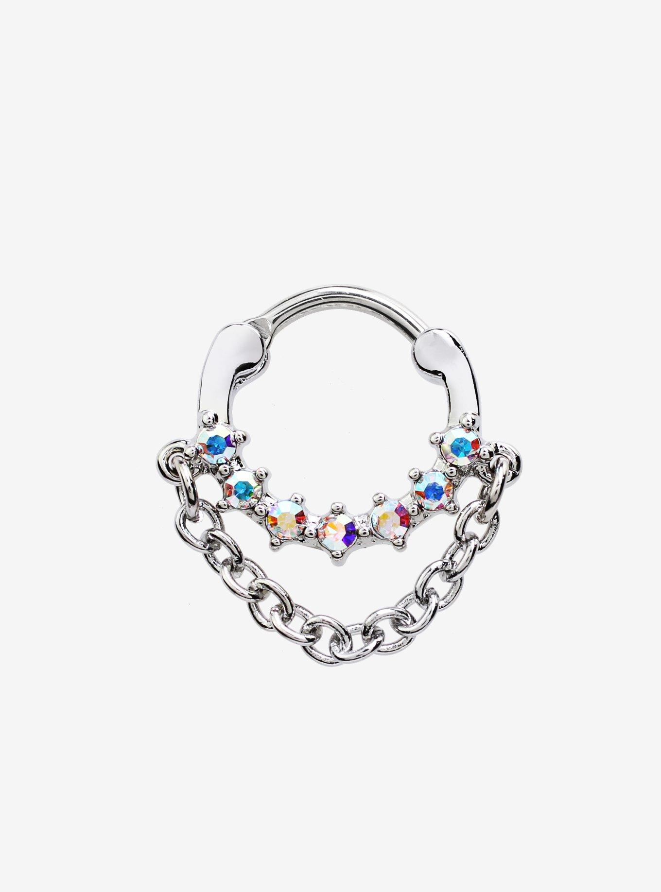 Melighting Septum Rings 16G Bat Septum Jewelry Halloween Clear CZ Surgical Steel 316L Black Dangle Daith Earrings Helix Earring Cartilage Tragus Piercing For Women Men