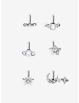Steel Silver Planetary Nose Stud 6 Pack, , hi-res