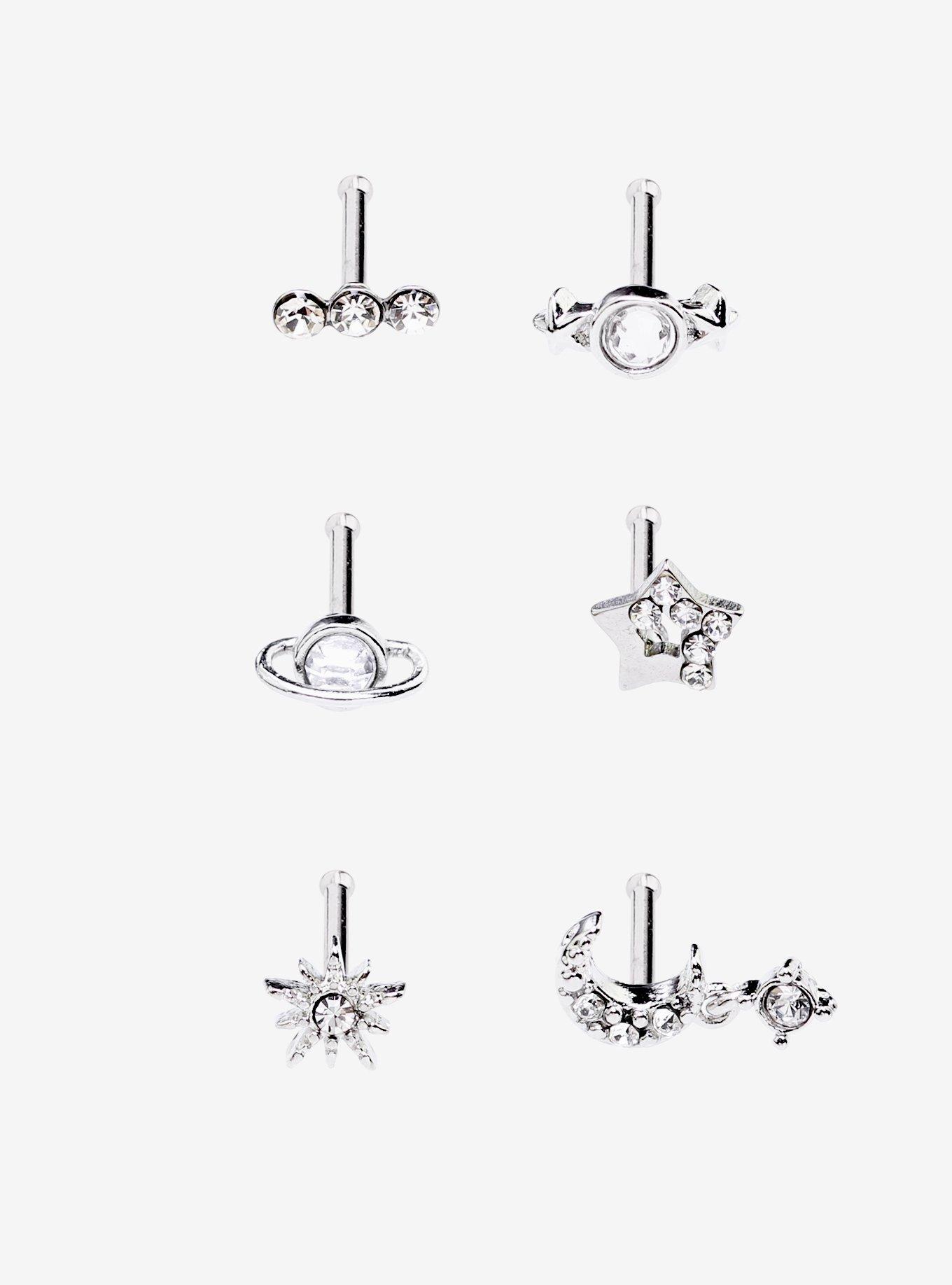 Steel Silver Planetary Nose Stud 6 Pack, SILVER, hi-res