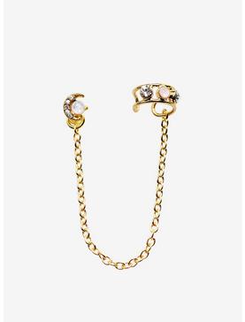 Celestial Opal Moon Chain Ear Cuff, , hi-res