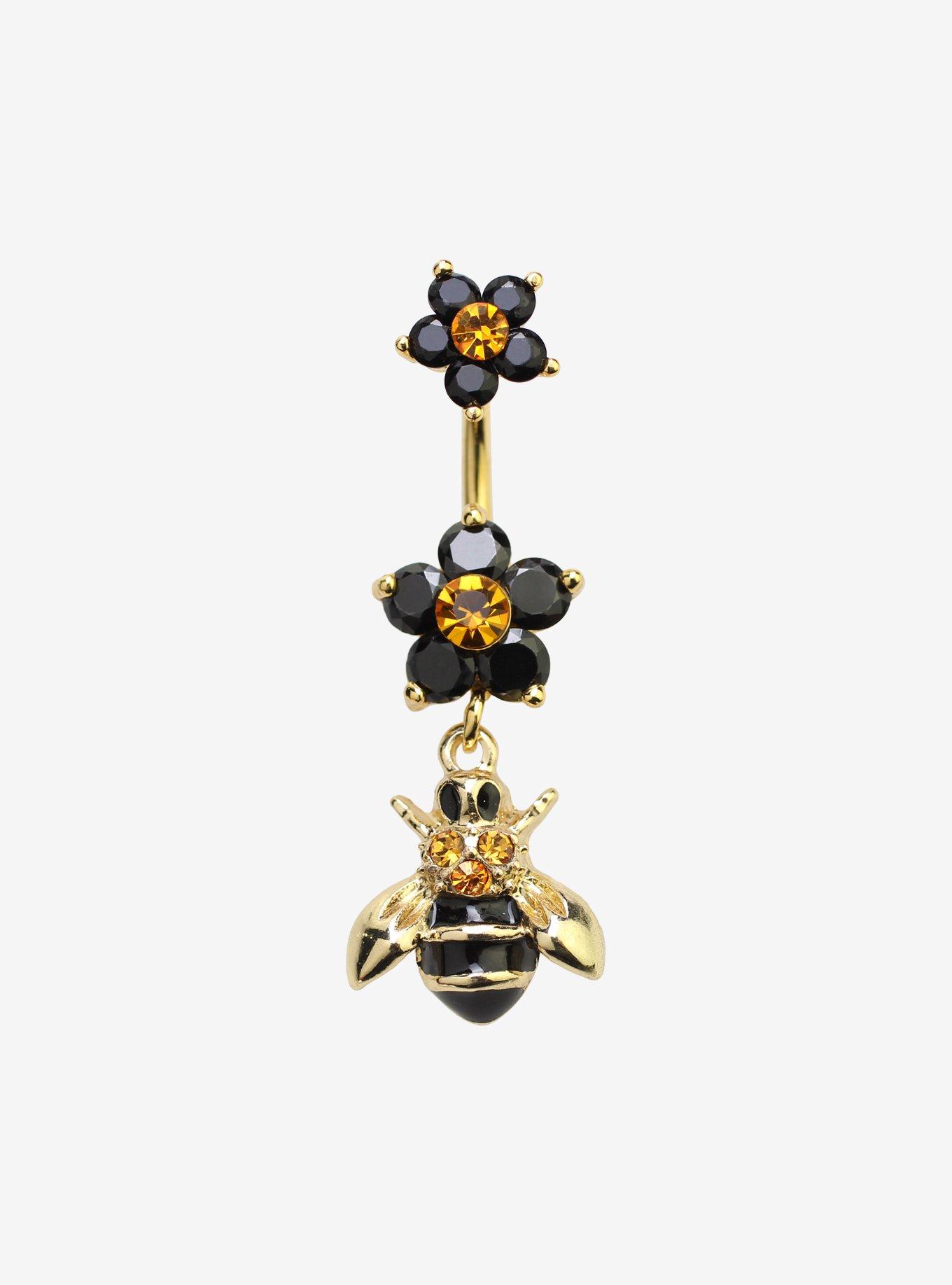 14G Steel Gold Bumblebee Navel Barbell, , hi-res