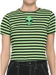 Black & Green Alien Girls Crop Baby T-Shirt, STRIPE - GREEN, hi-res