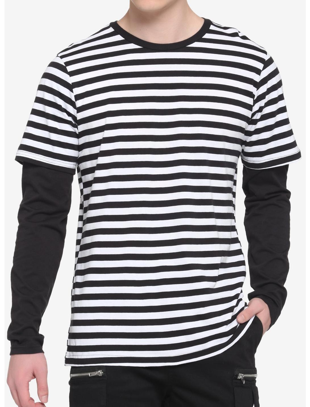 Black & White Stripe Twofer Long-Sleeve T-Shirt, BLACK  WHITE, hi-res