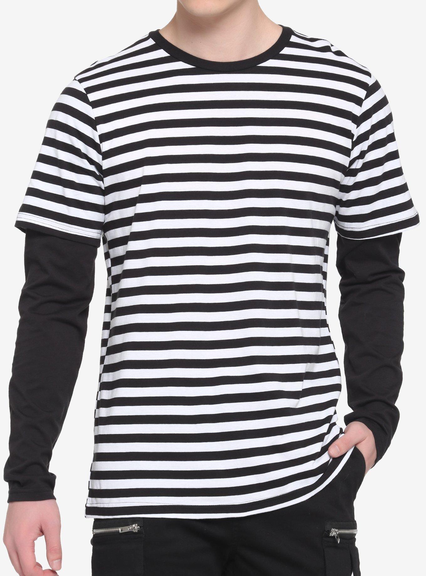 Black & White Stripe Twofer Long-Sleeve T-Shirt, BLACK  WHITE, hi-res