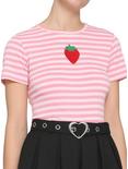 Embroidered Strawberry Stripe Girls Baby T-Shirt, STRIPES - RED, hi-res