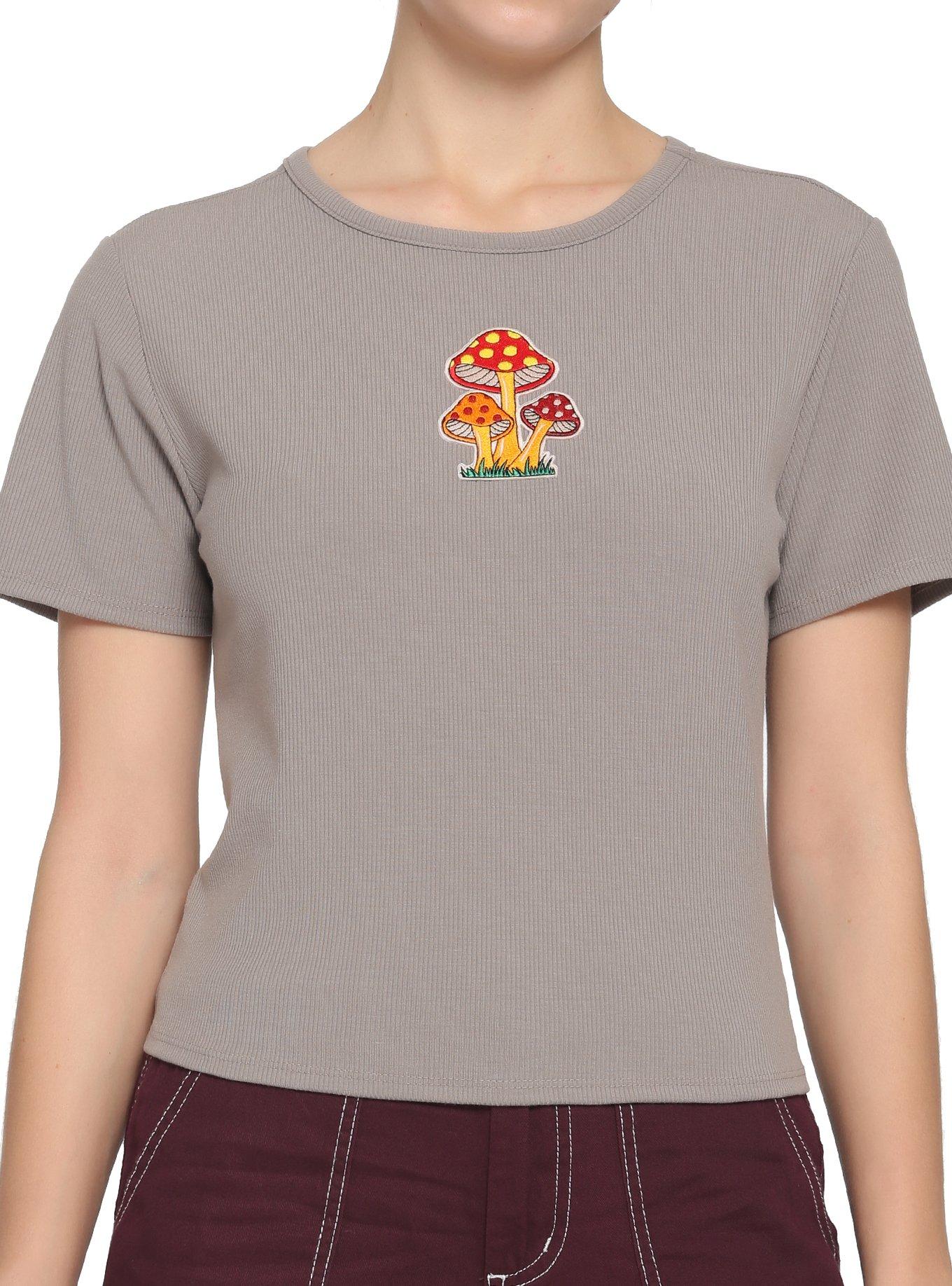 Embroidered Mushrooms Girls Baby T-Shirt, OATMEAL, hi-res