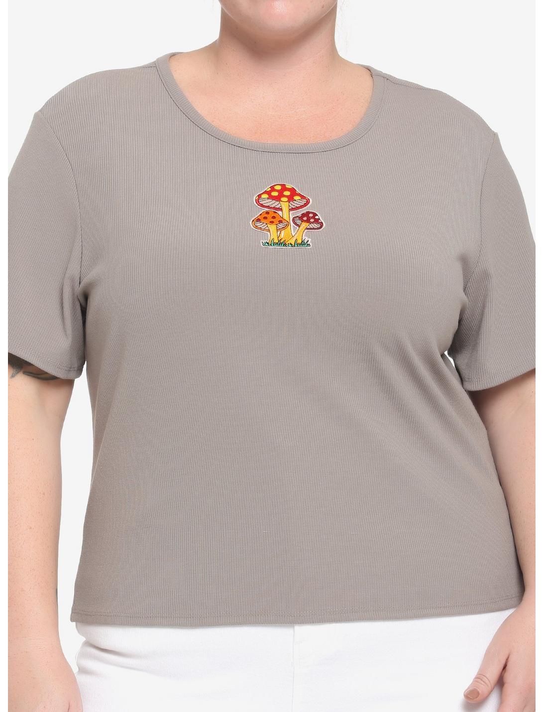 Embroidered Mushrooms Girls Baby T-Shirt Plus Size, OATMEAL, hi-res