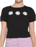 Embroidered Daisy Girls Crop Baby T-Shirt, BLACK, hi-res