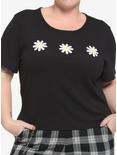 Embroidered Daisy Girls Crop Baby T-Shirt Plus Size, BLACK, hi-res